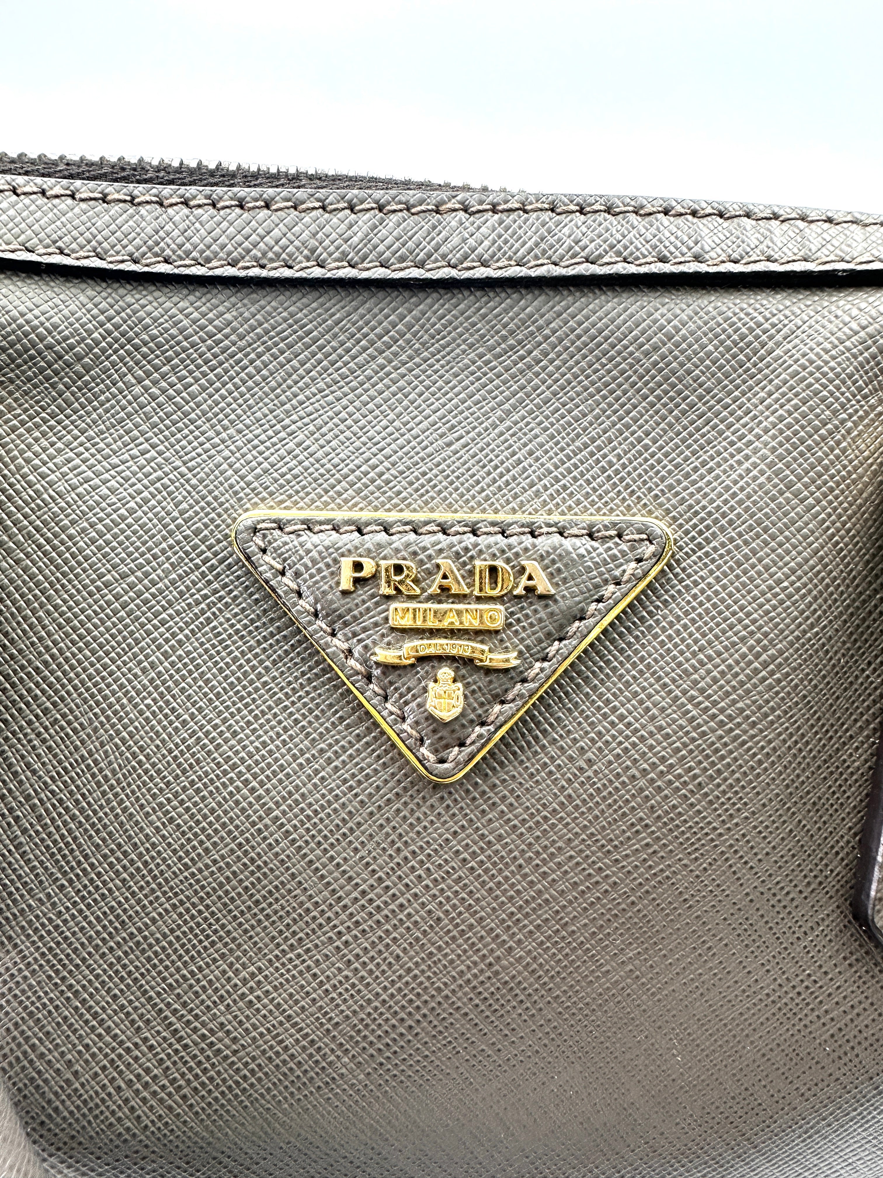 Prada Galleria Grey Saffiano Leather Handle Bag PR316