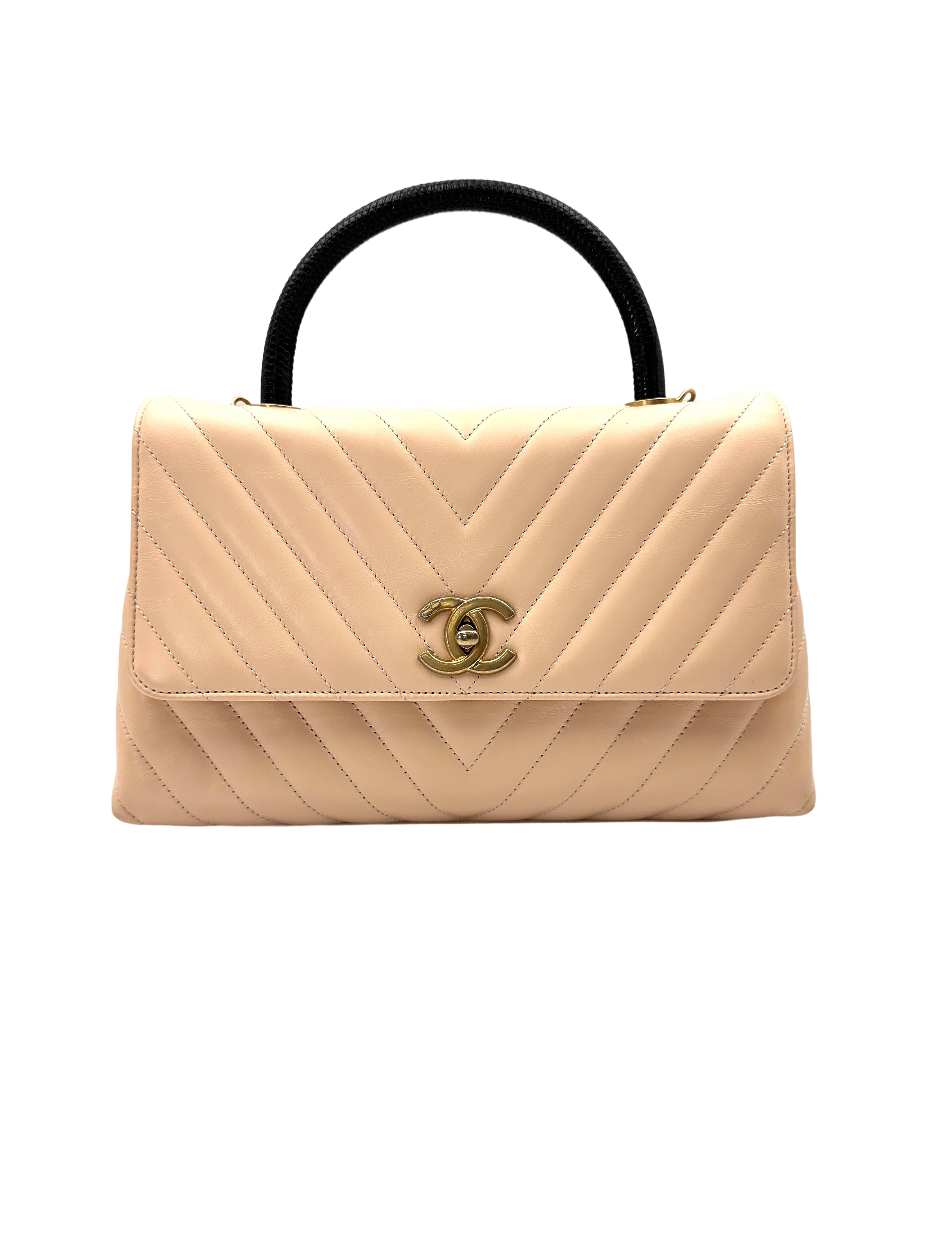 Chanel CoCo Handle Beige Chevron Quilted Leather Shoulder Bag(25***26) CC1930