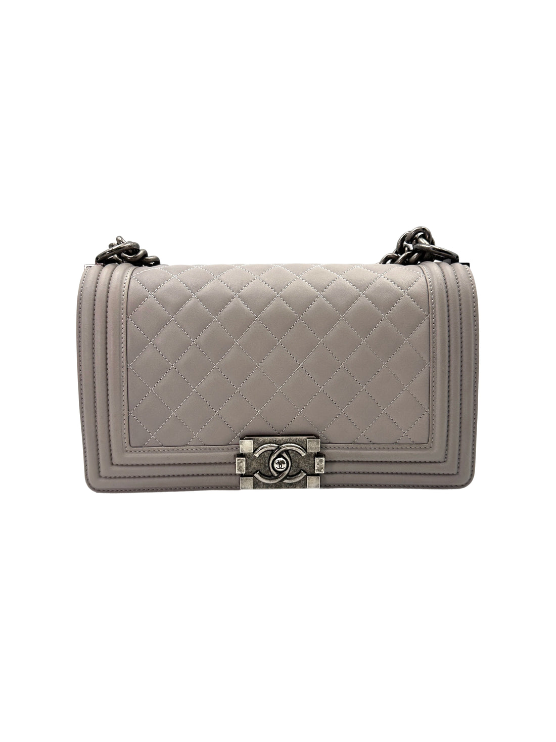 Chanel LeBoy Grey Quilted Leather Medium Size Flap Bag With Silver Buckle(18***23) CC1922