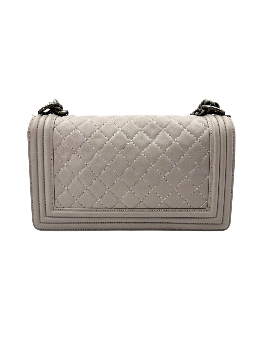 Chanel LeBoy Grey Quilted Leather Medium Size Flap Bag With Silver Buckle(18***23) CC1922