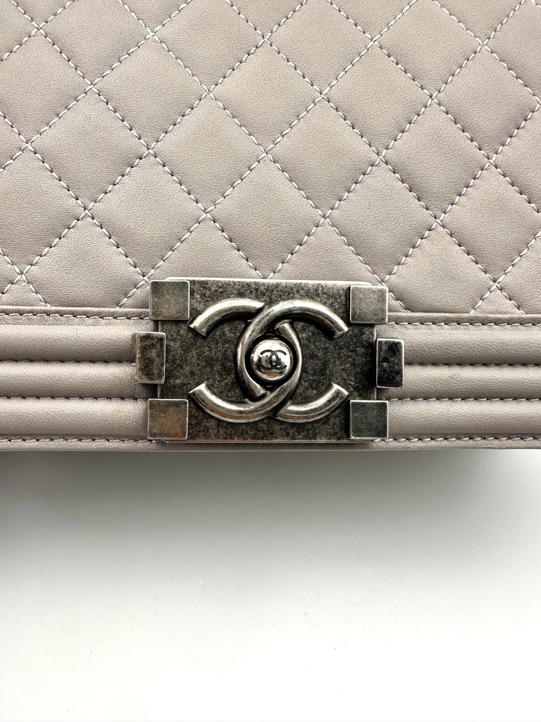 Chanel LeBoy Grey Quilted Leather Medium Size Flap Bag With Silver Buckle(18***23) CC1922