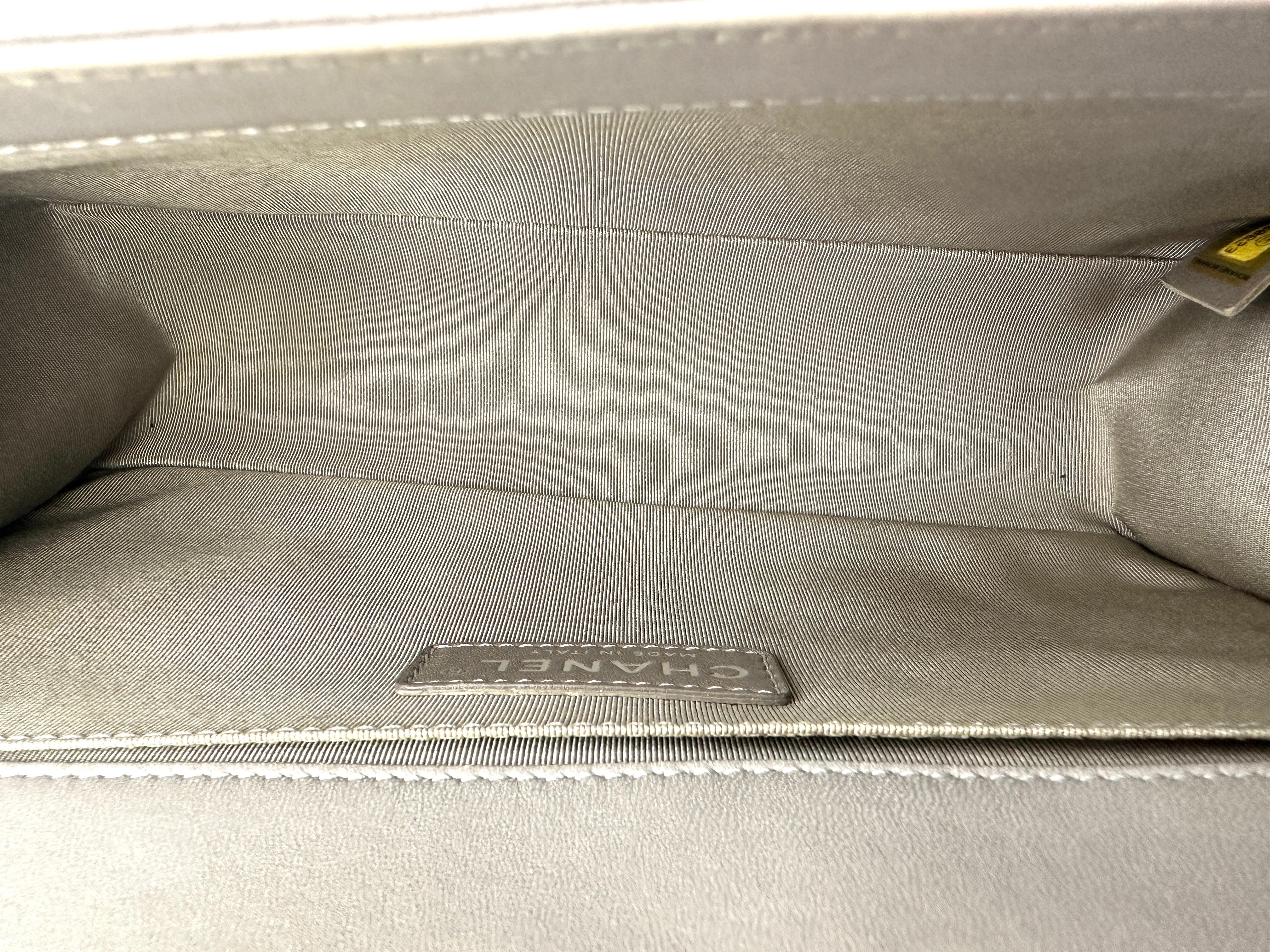 Chanel LeBoy Grey Quilted Leather Medium Size Flap Bag With Silver Buckle(18***23) CC1922
