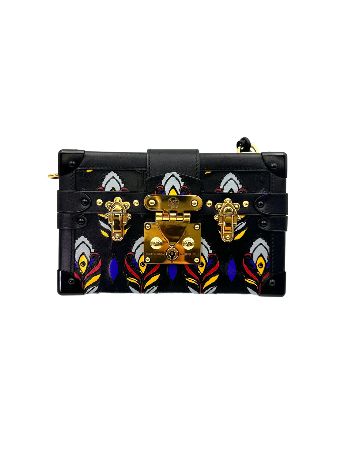 Louis Vuitton Petite Malle Black Leather Peacock Feather Shoulder Bag IRIS209