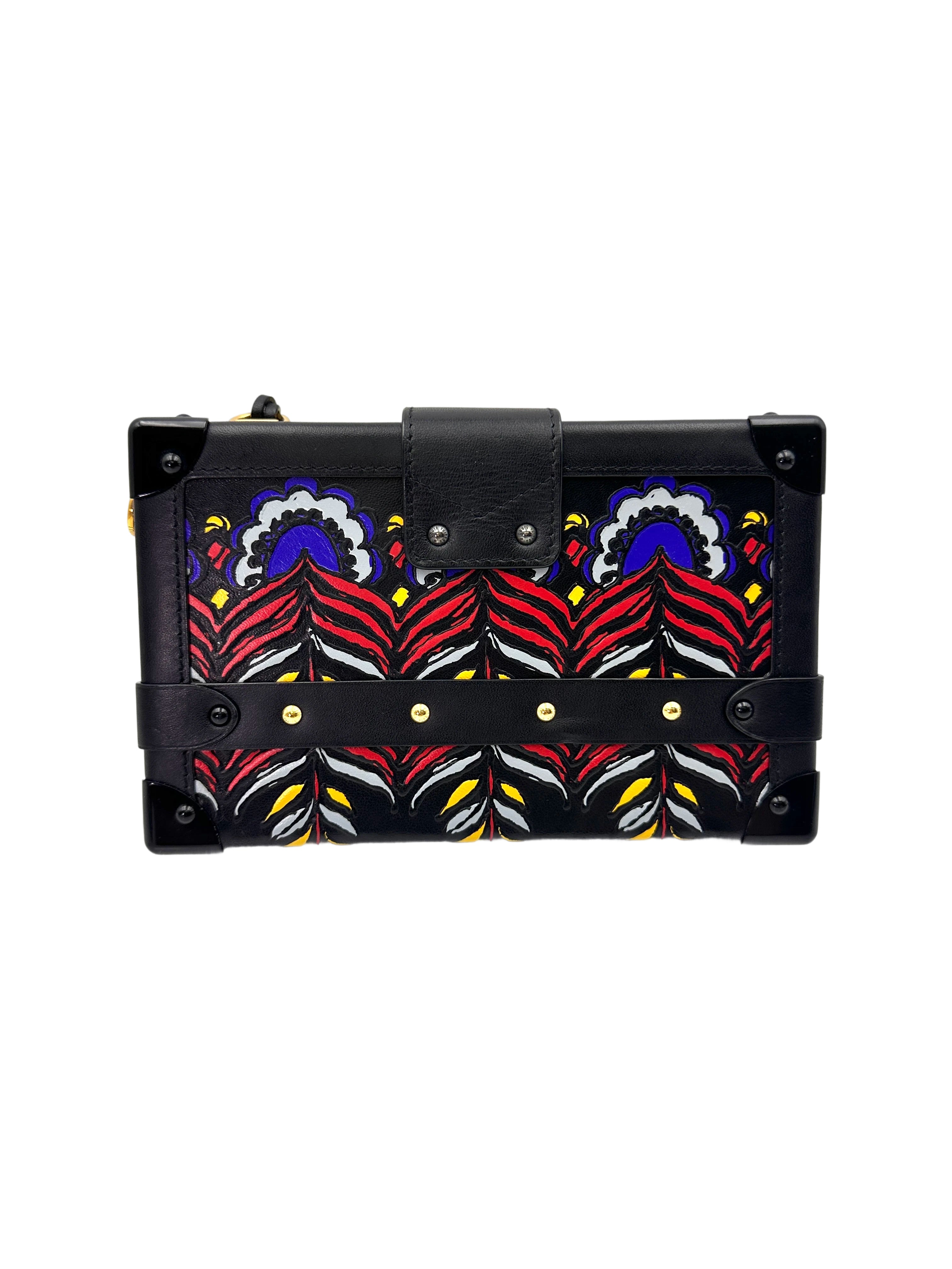 Louis Vuitton Petite Malle Black Leather Peacock Feather Shoulder Bag IRIS209