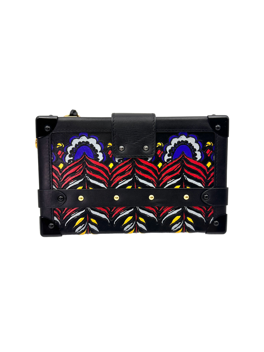 Louis Vuitton Petite Malle Black Leather Peacock Feather Shoulder Bag IRIS209