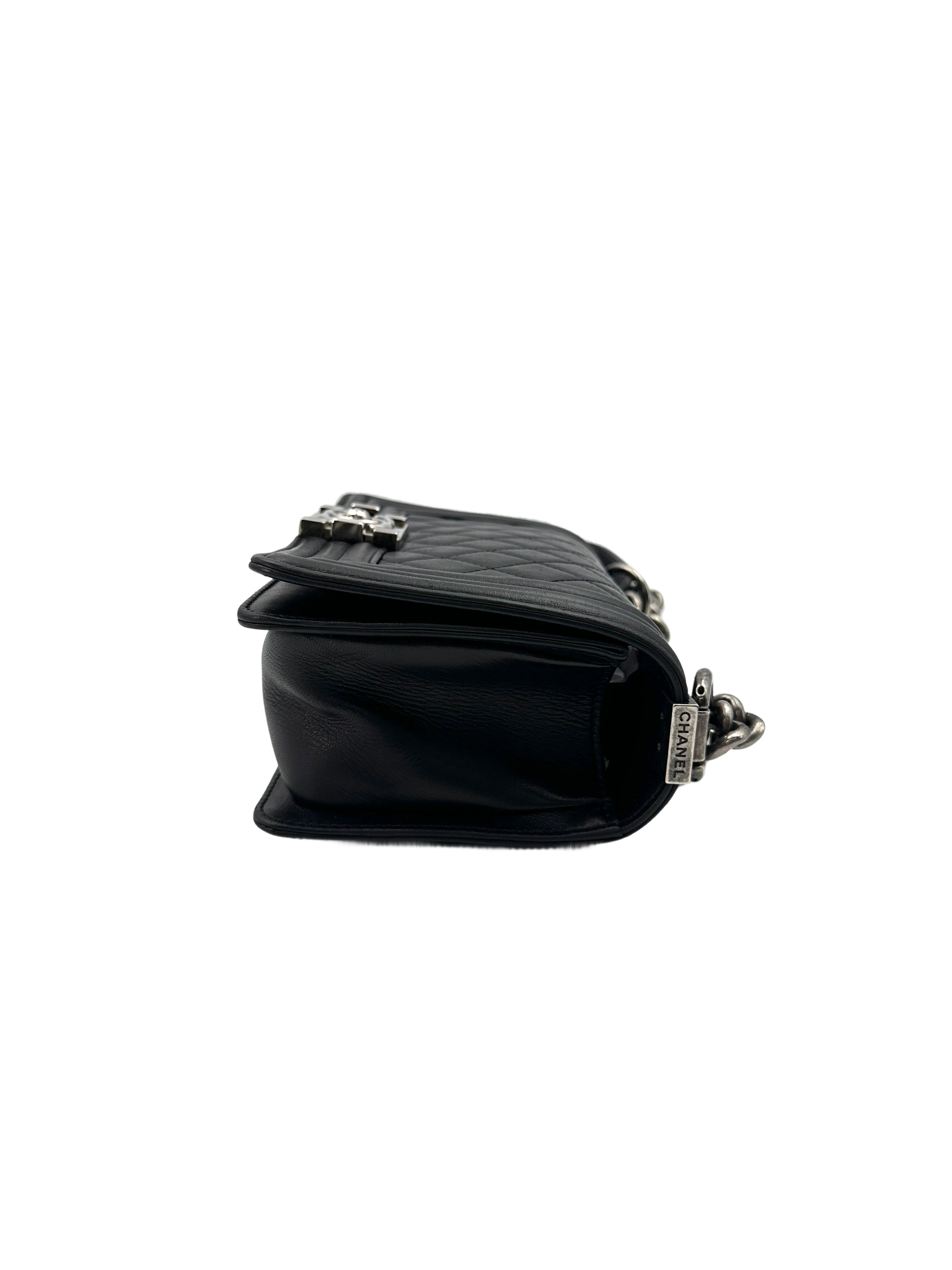 Chanel LeBoy Black Quilted Lambskin Small Size Flap Bag With Silver Buckle(16***25) CC1923