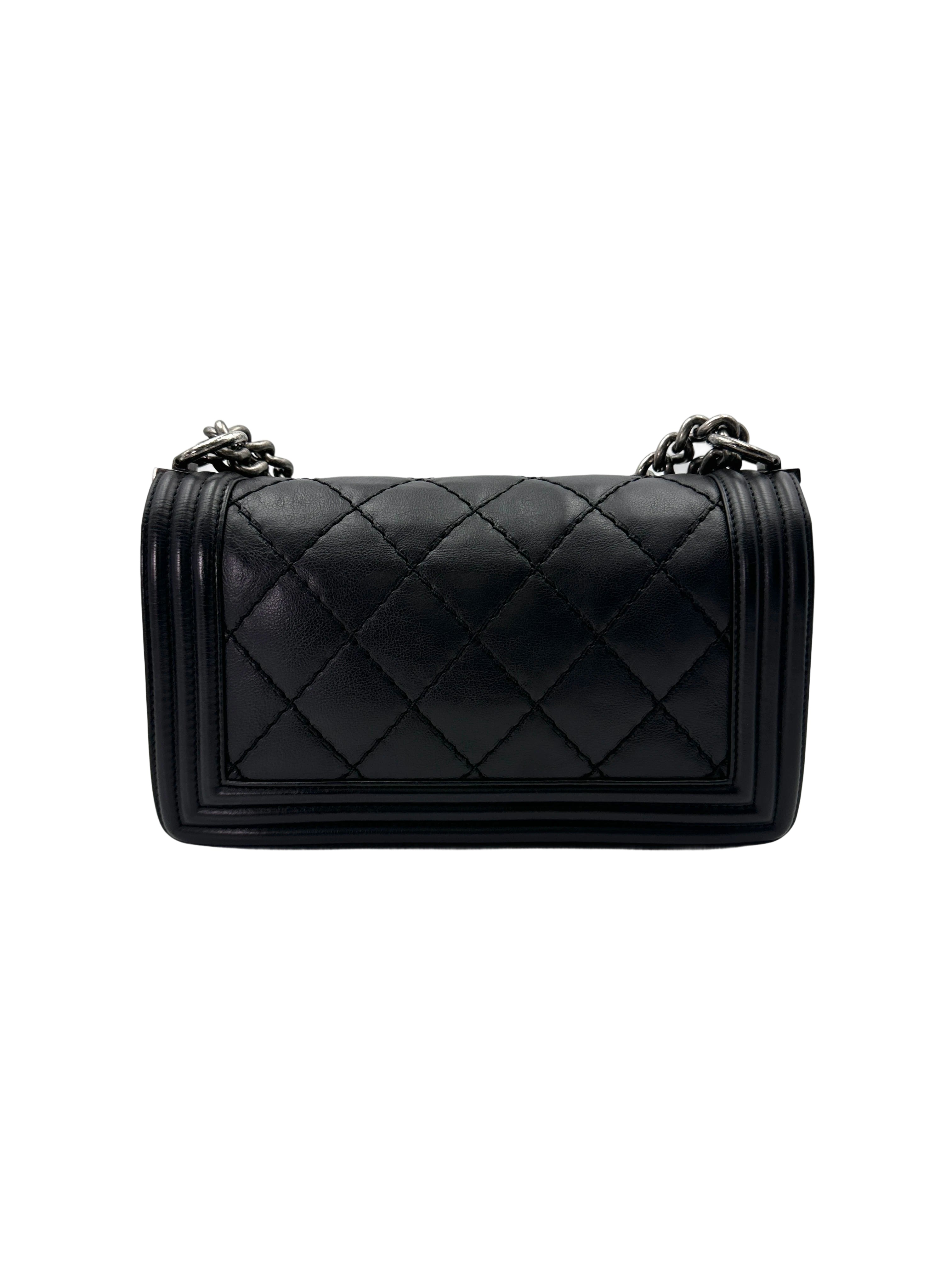 Chanel LeBoy Navy Quilted Leather Medium Size Flap Bag With Silver Buckle(23***81) CC1925