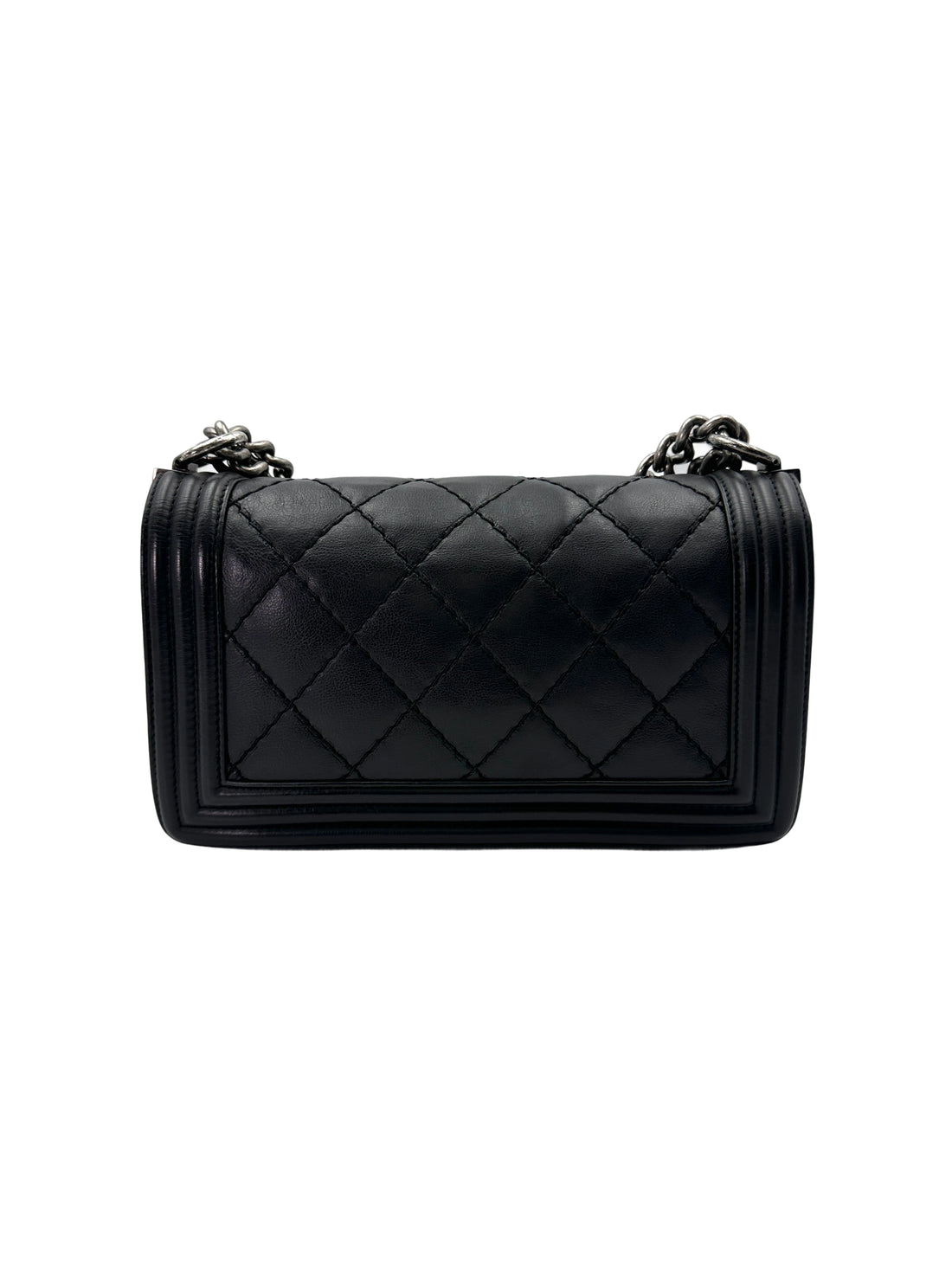 Chanel LeBoy Navy Quilted Leather Medium Size Flap Bag With Silver Buckle(23***81) CC1925