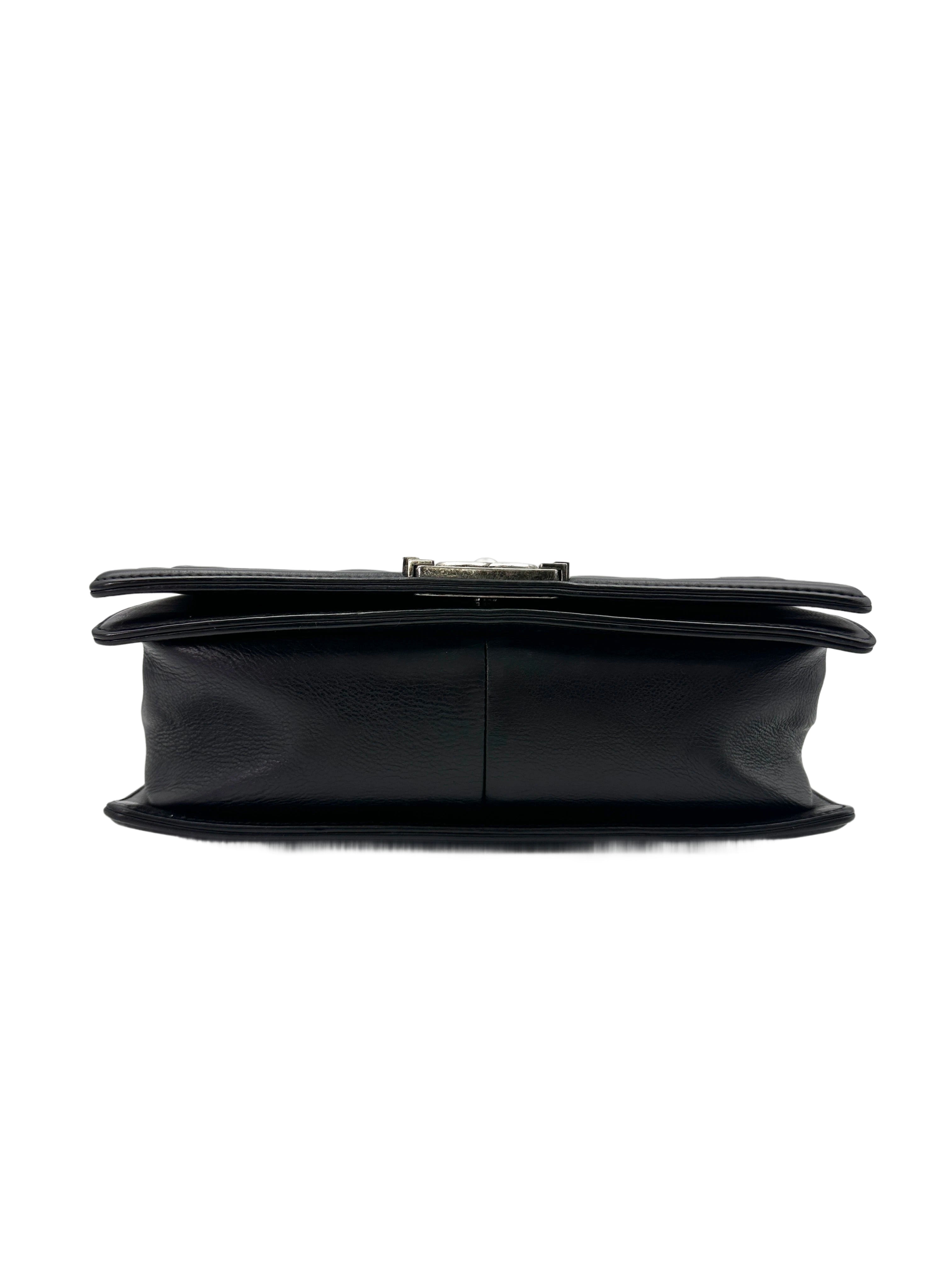 Chanel LeBoy Navy Quilted Leather Medium Size Flap Bag With Silver Buckle(23***81) CC1925