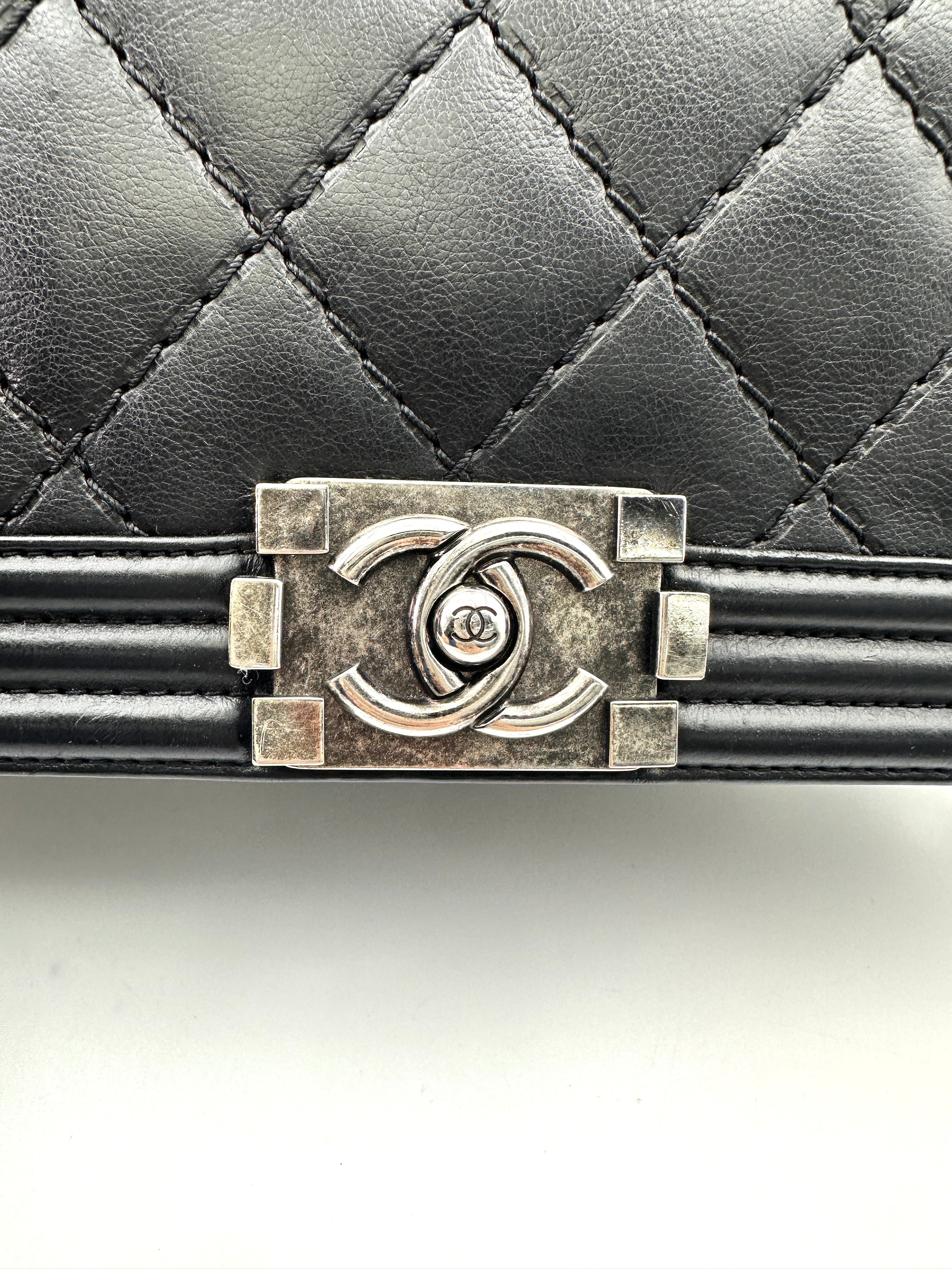 Chanel LeBoy Black Quilted Calfskin Medium Size Flap Bag With Silver Buckle(18***81) CC1924