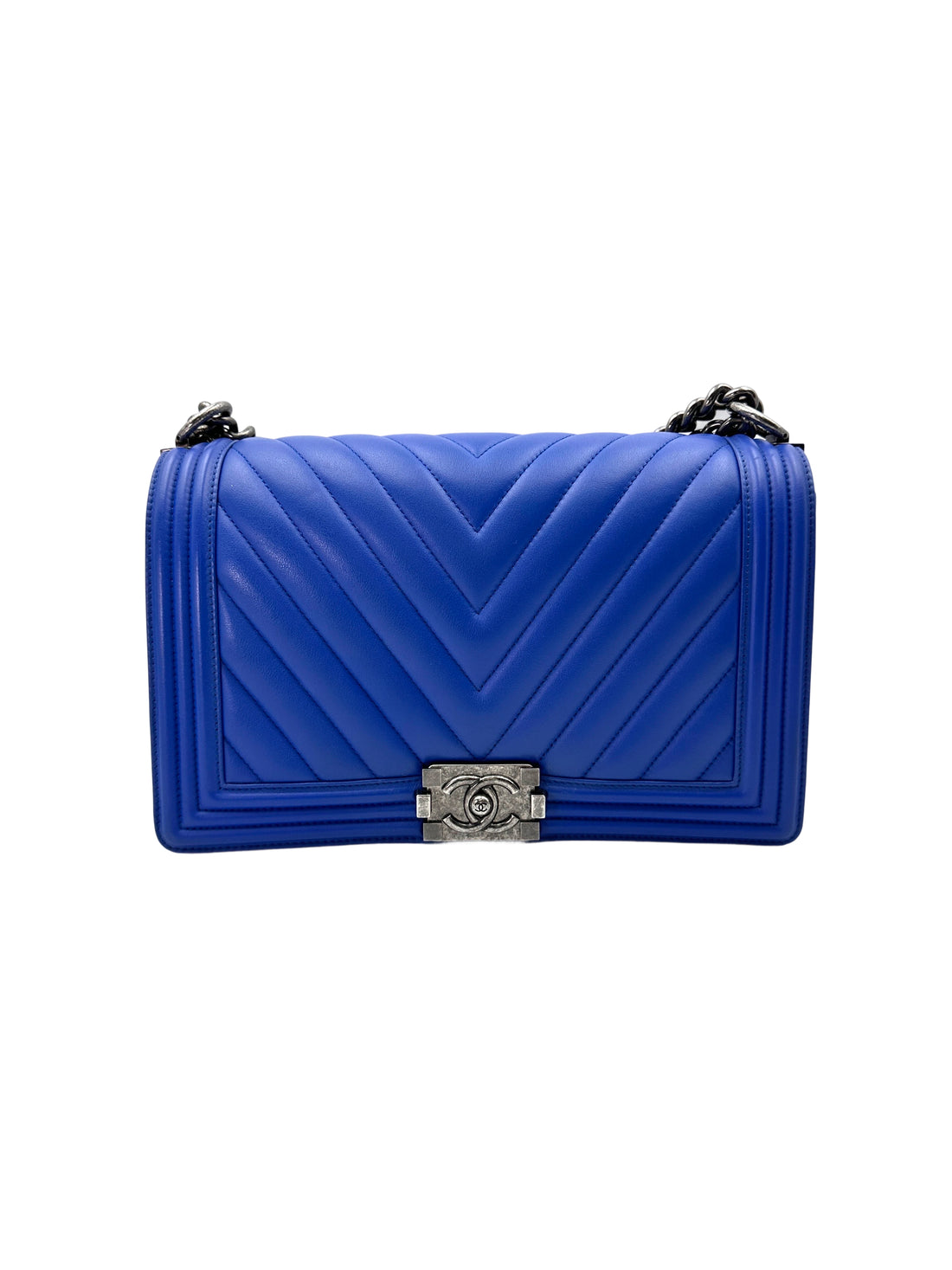 Chanel LeBoy Black Chevron Quilted Leather Flap Bag With Silver Buckle(22***64) CC1927