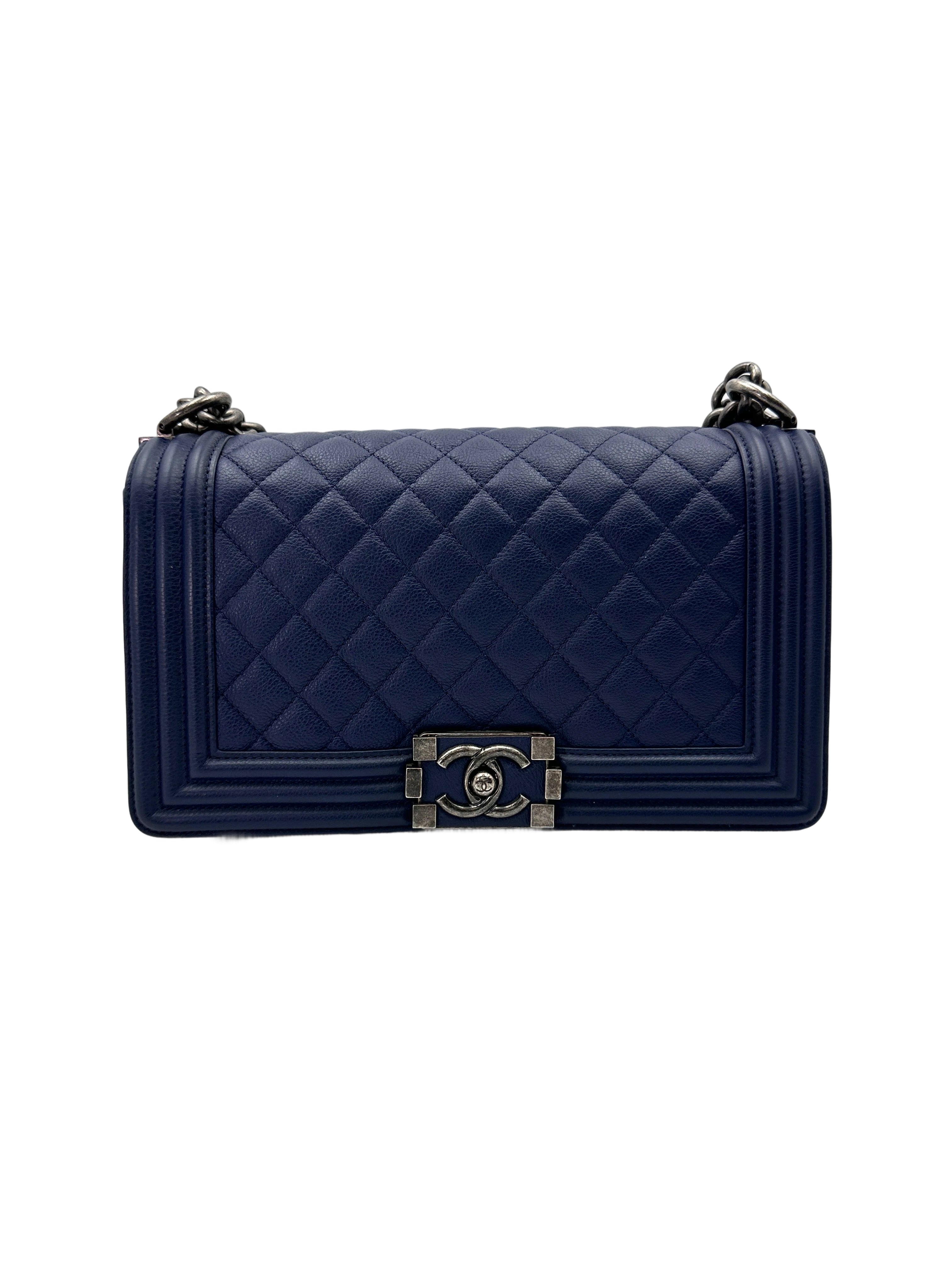 Chanel LeBoy Blue Quilted Leather Flap Bag With Silver Buckle(23***11) CC1928