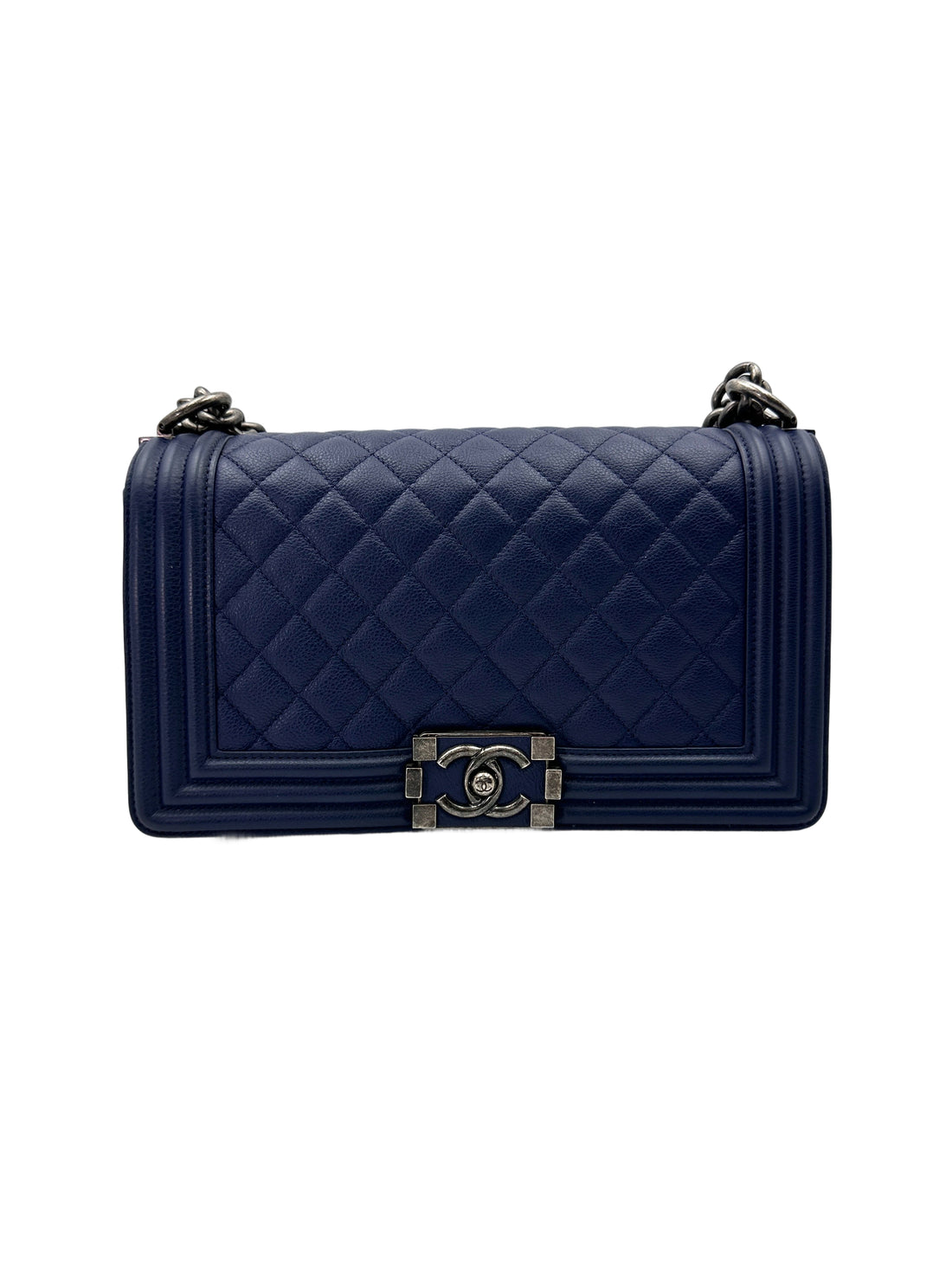 Chanel LeBoy Blue Quilted Leather Flap Bag With Silver Buckle(23***11) CC1928