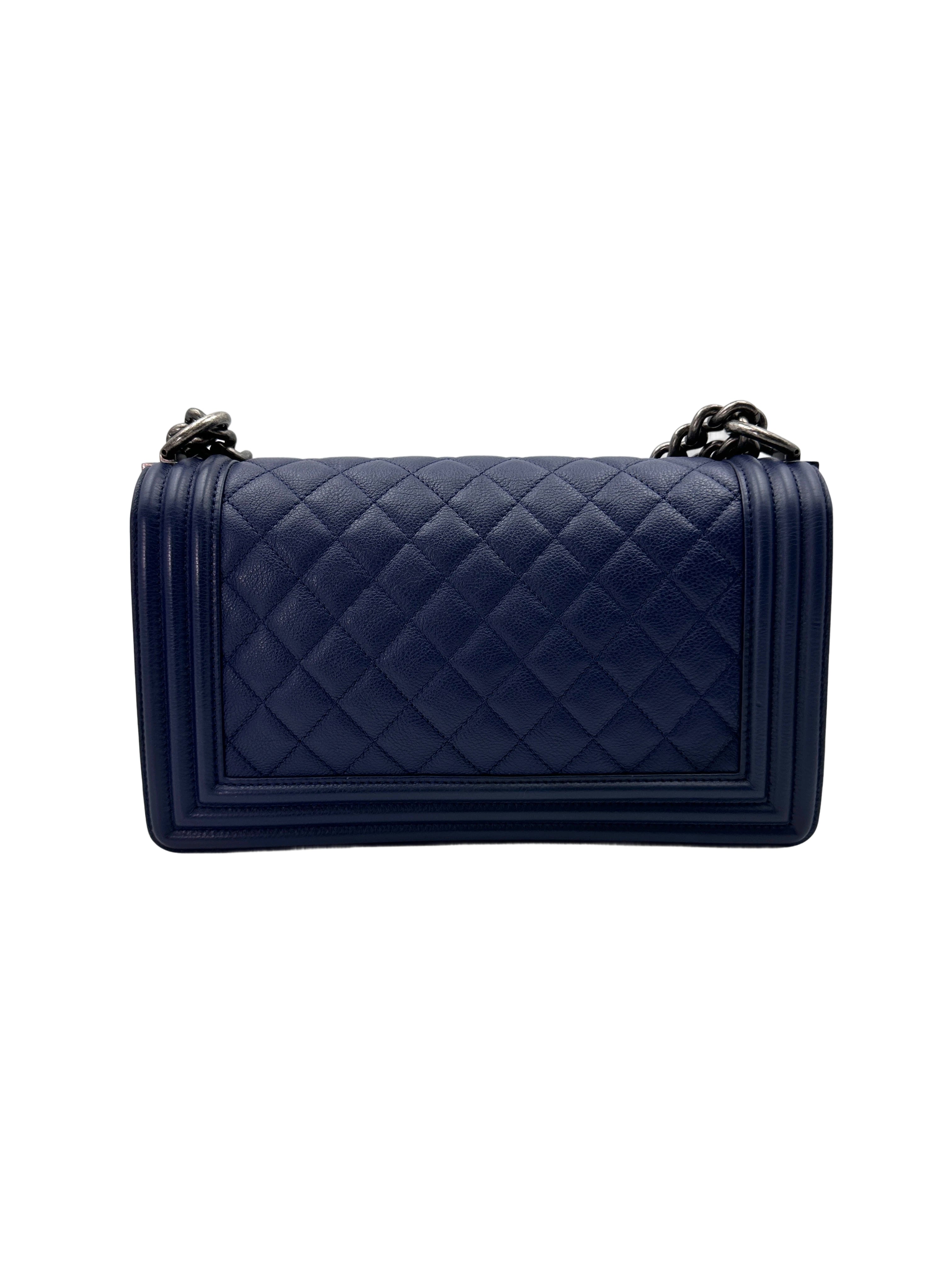 Chanel LeBoy Blue Quilted Leather Flap Bag With Silver Buckle(23***11) CC1928