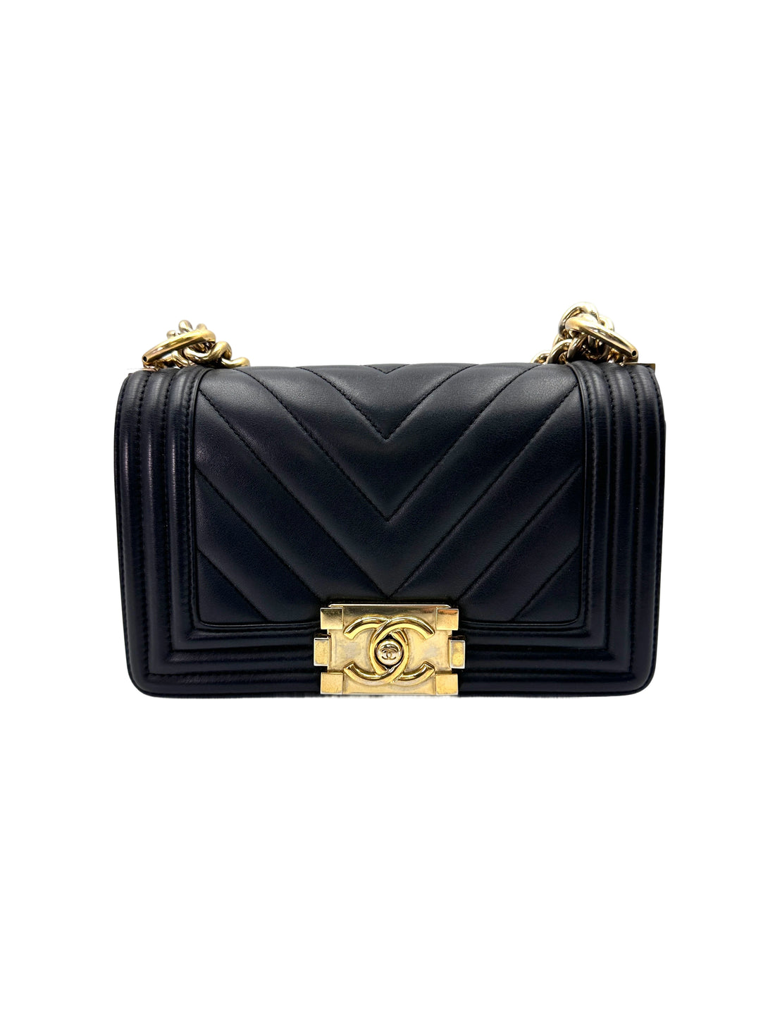 Chanel LeBoy Black Chevron Quilted Calfskin Small Size Flap Bag With Gold Buckle(26***67) IRIS205