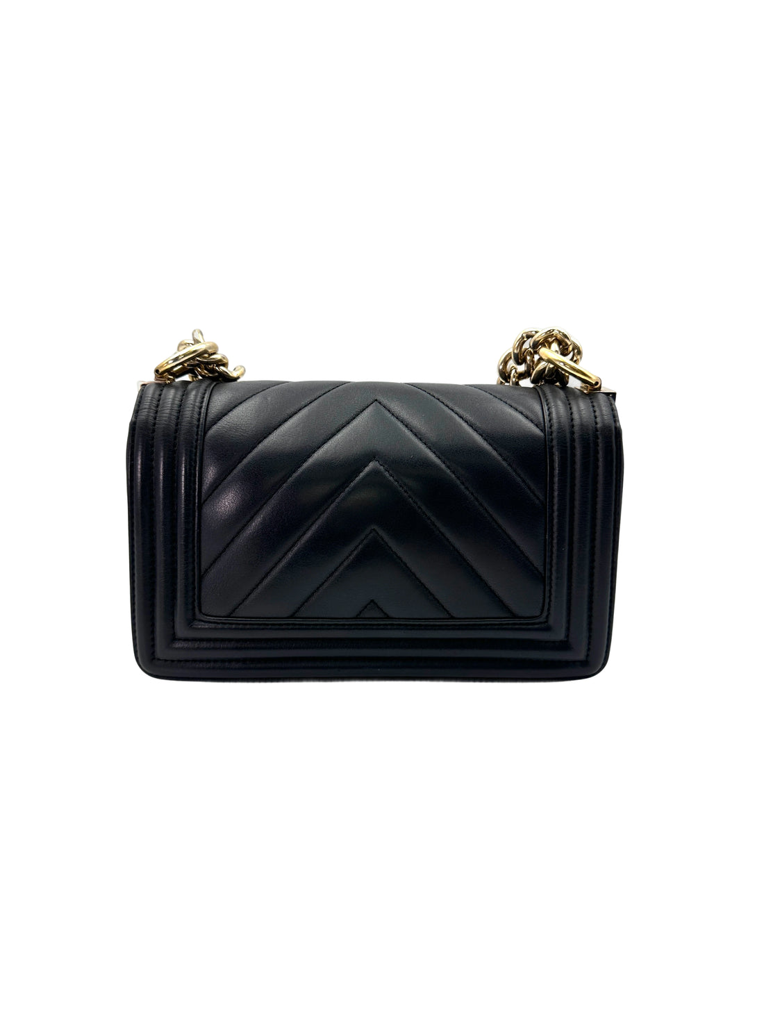 Chanel LeBoy Black Chevron Quilted Calfskin Small Size Flap Bag With Gold Buckle(26***67) IRIS205