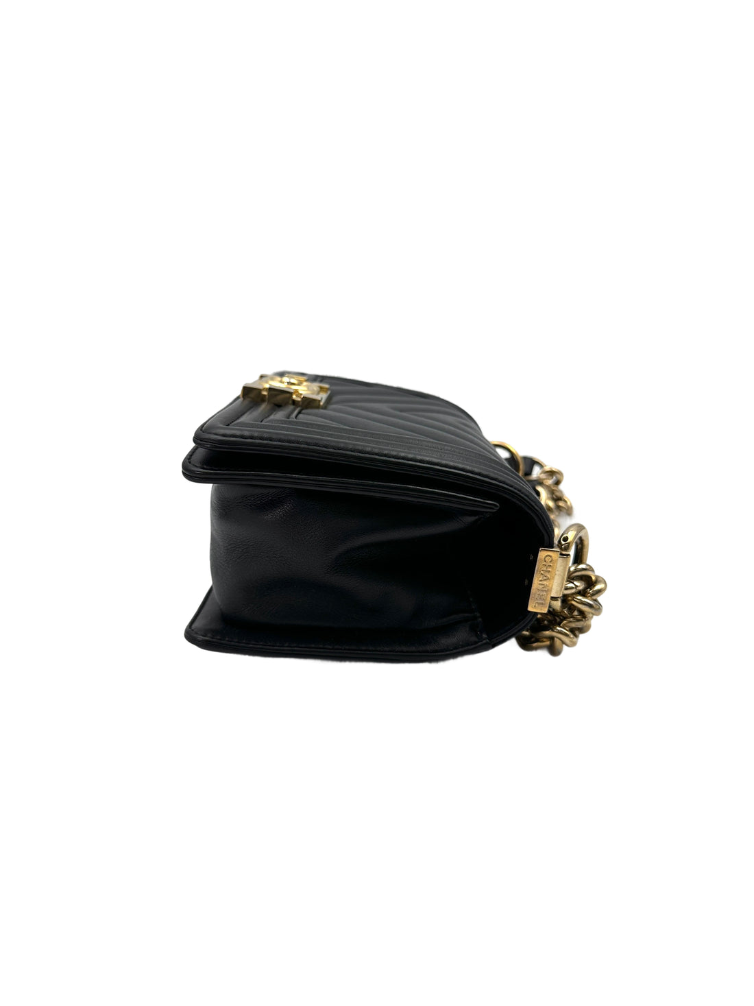 Chanel LeBoy Black Chevron Quilted Calfskin Small Size Flap Bag With Gold Buckle(26***67) IRIS205