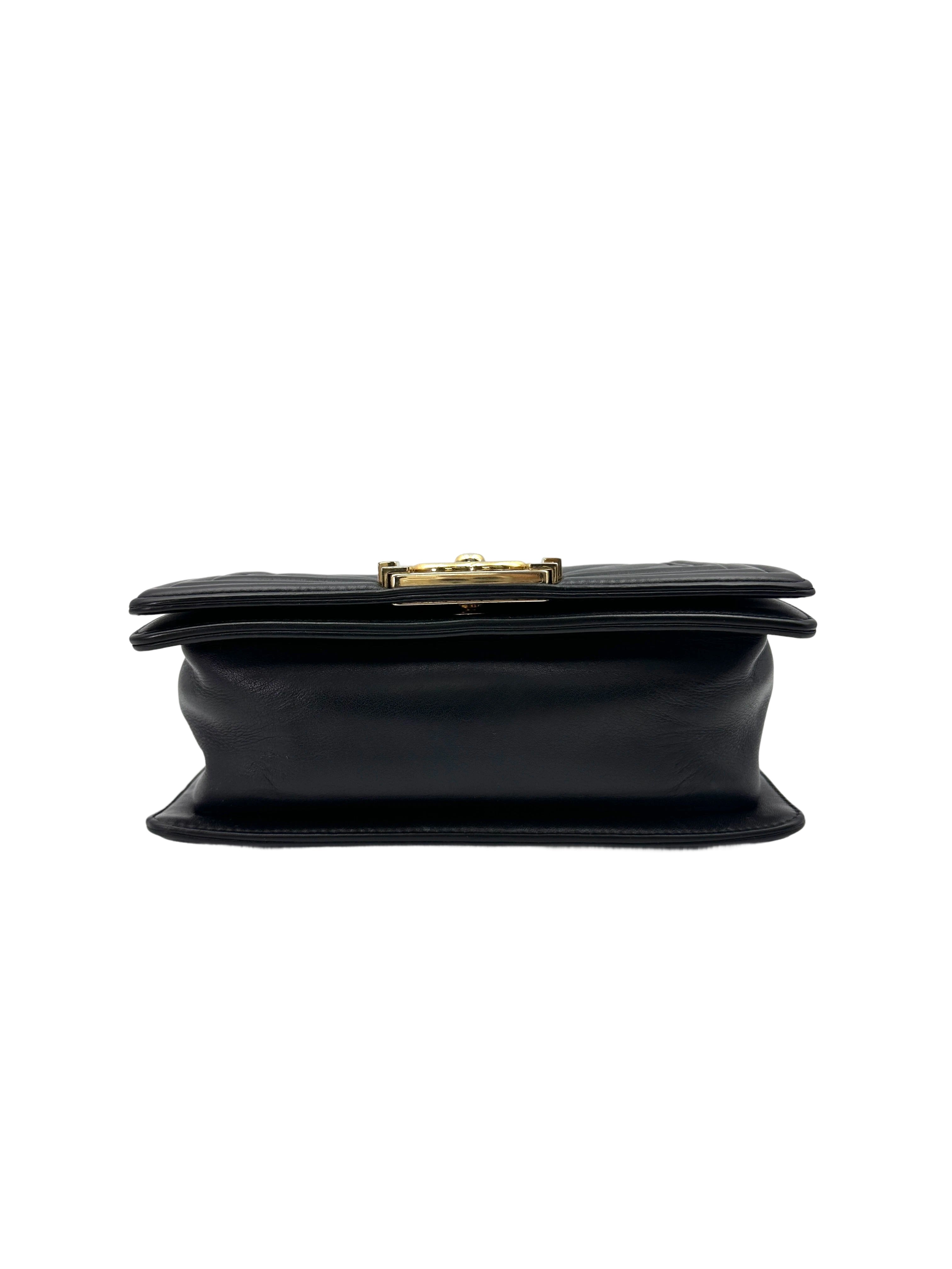 Chanel LeBoy Black Chevron Quilted Calfskin Small Size Flap Bag With Gold Buckle(26***67) IRIS205