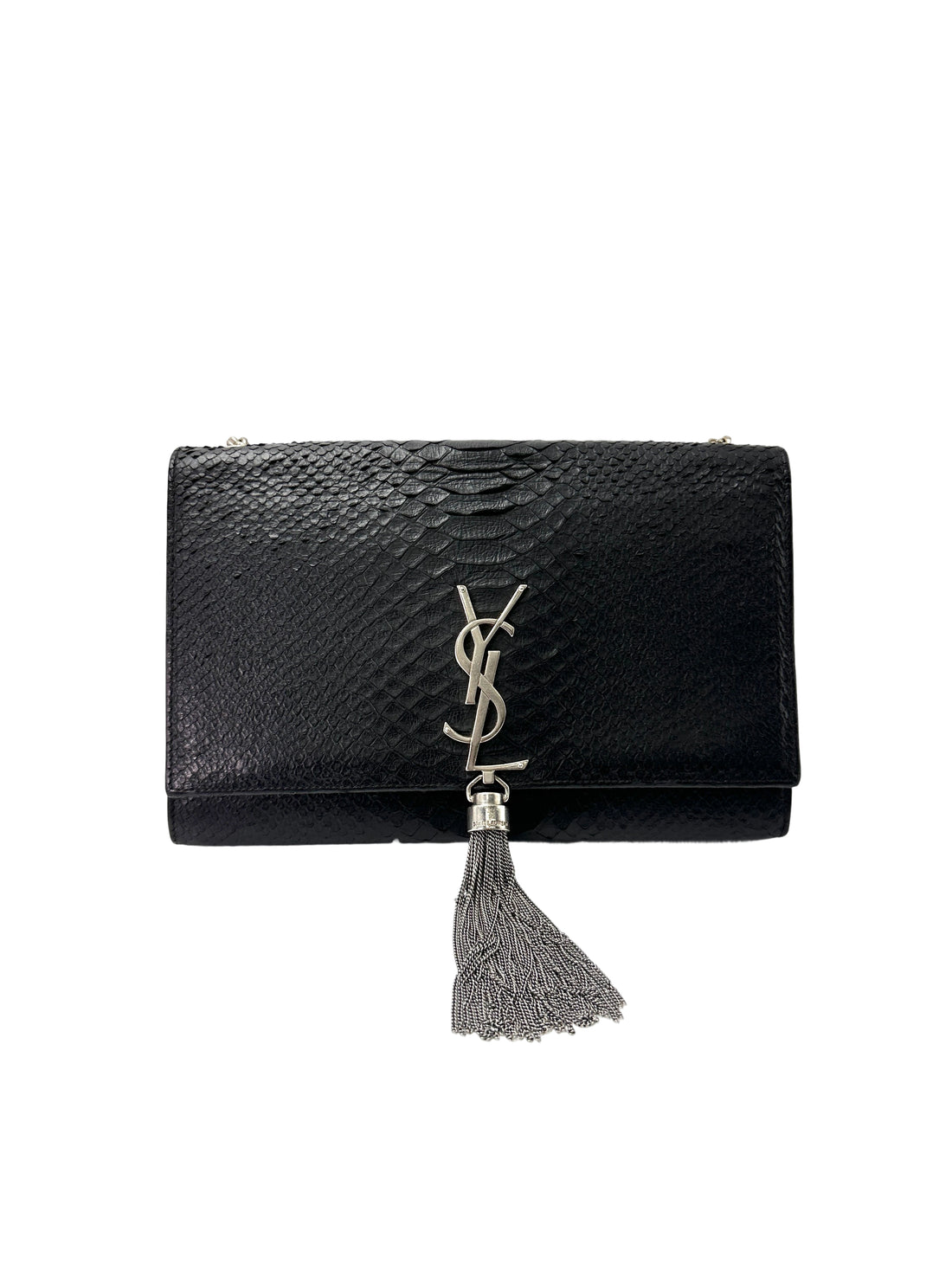 Saint Laurent Kate Tassel Black Python Embossed Leather Shoulder Bag SL200
