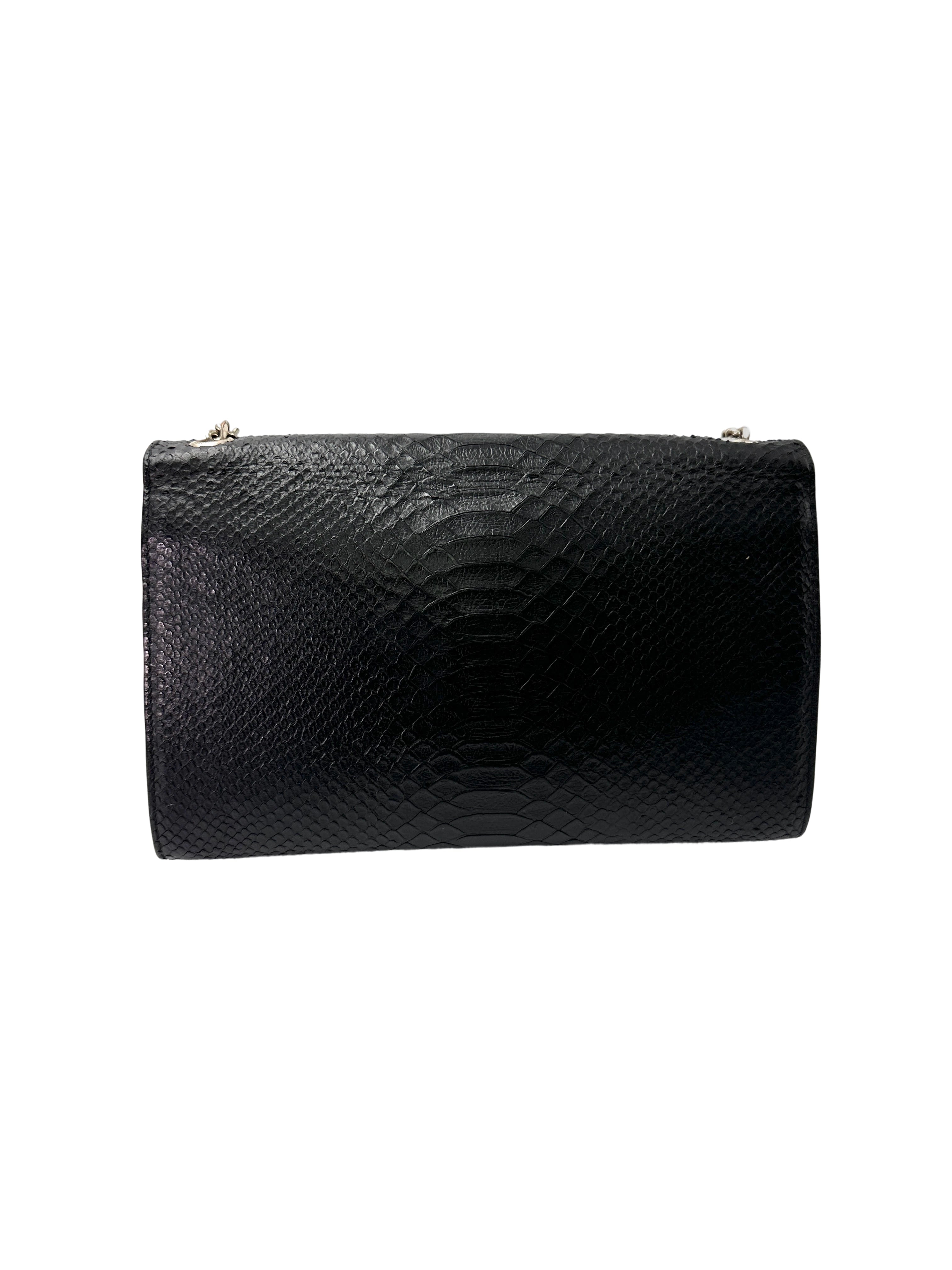 Saint Laurent Kate Tassel Black Python Embossed Leather Shoulder Bag SL200