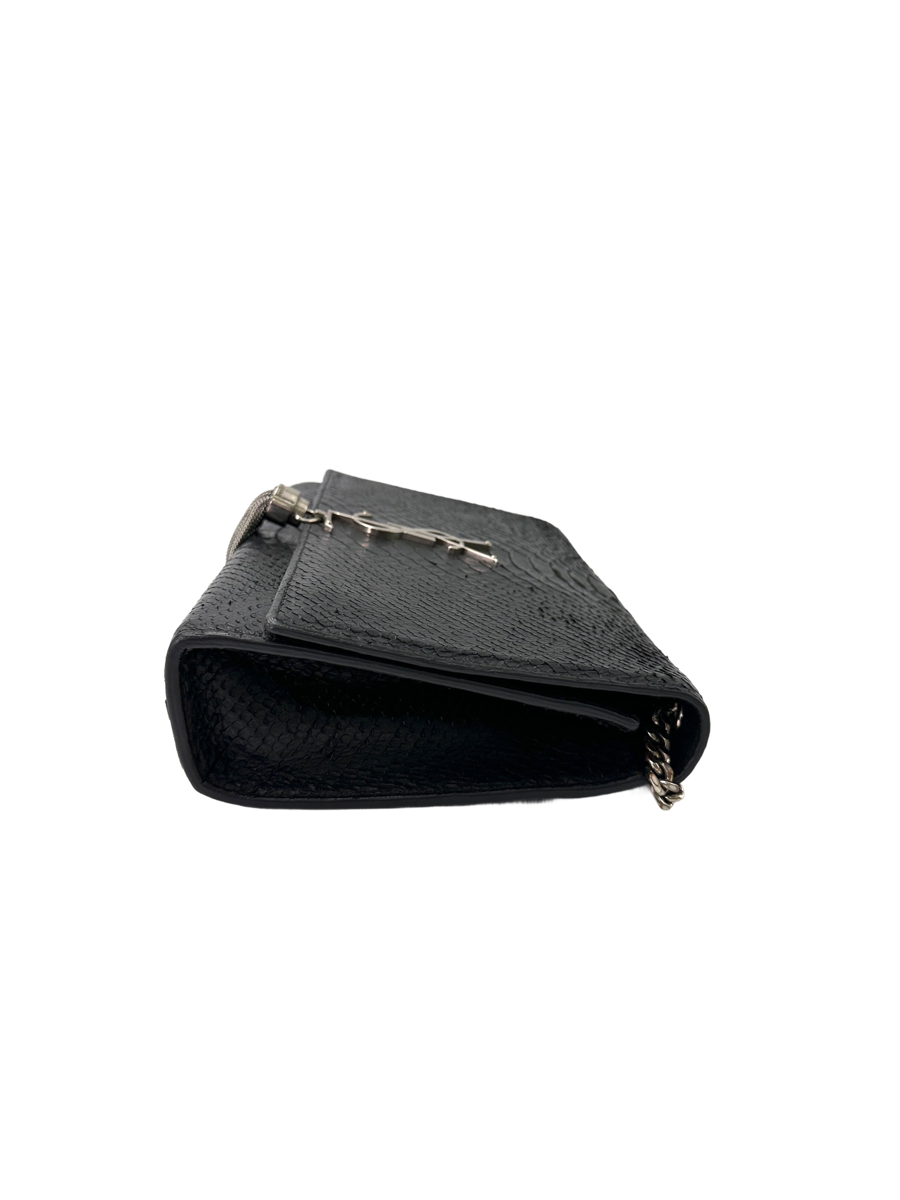 Saint Laurent Kate Tassel Black Python Embossed Leather Shoulder Bag SL200