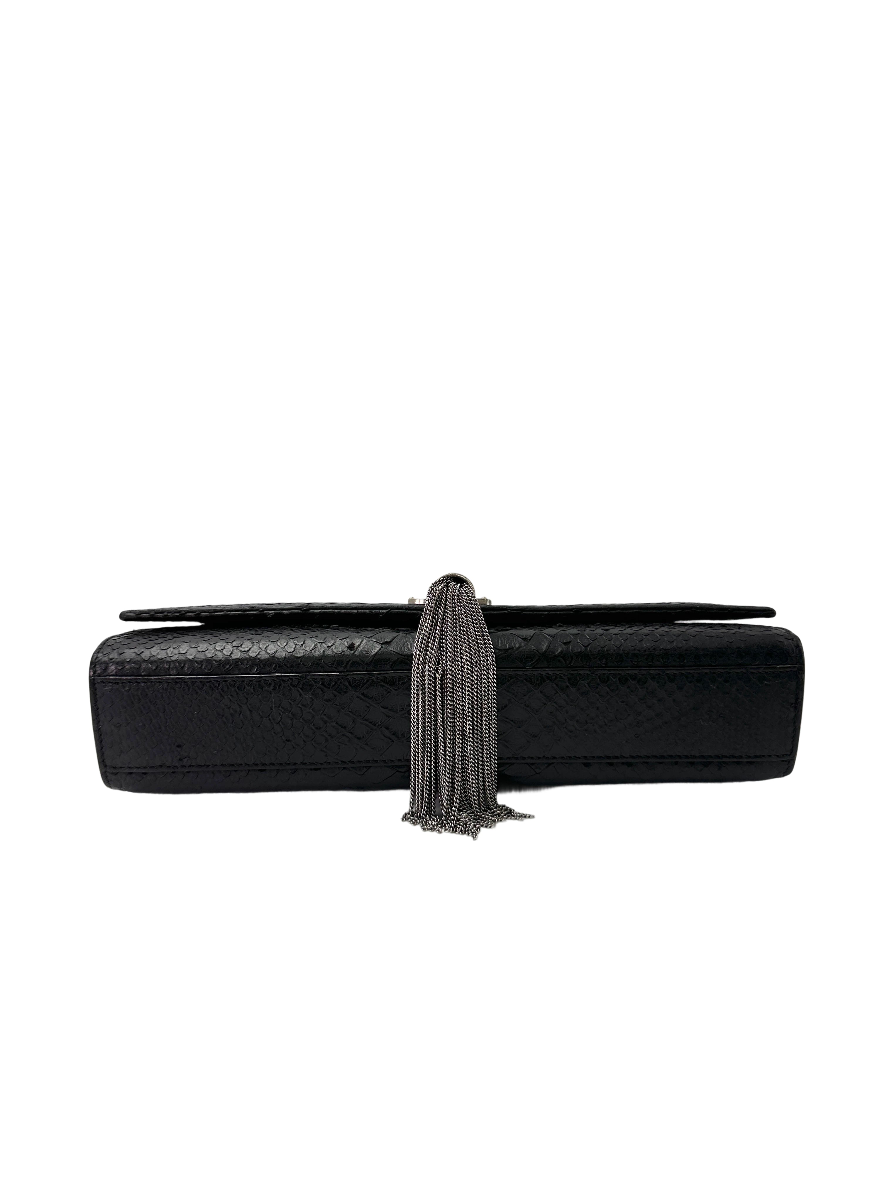 Saint Laurent Kate Tassel Black Python Embossed Leather Shoulder Bag SL200