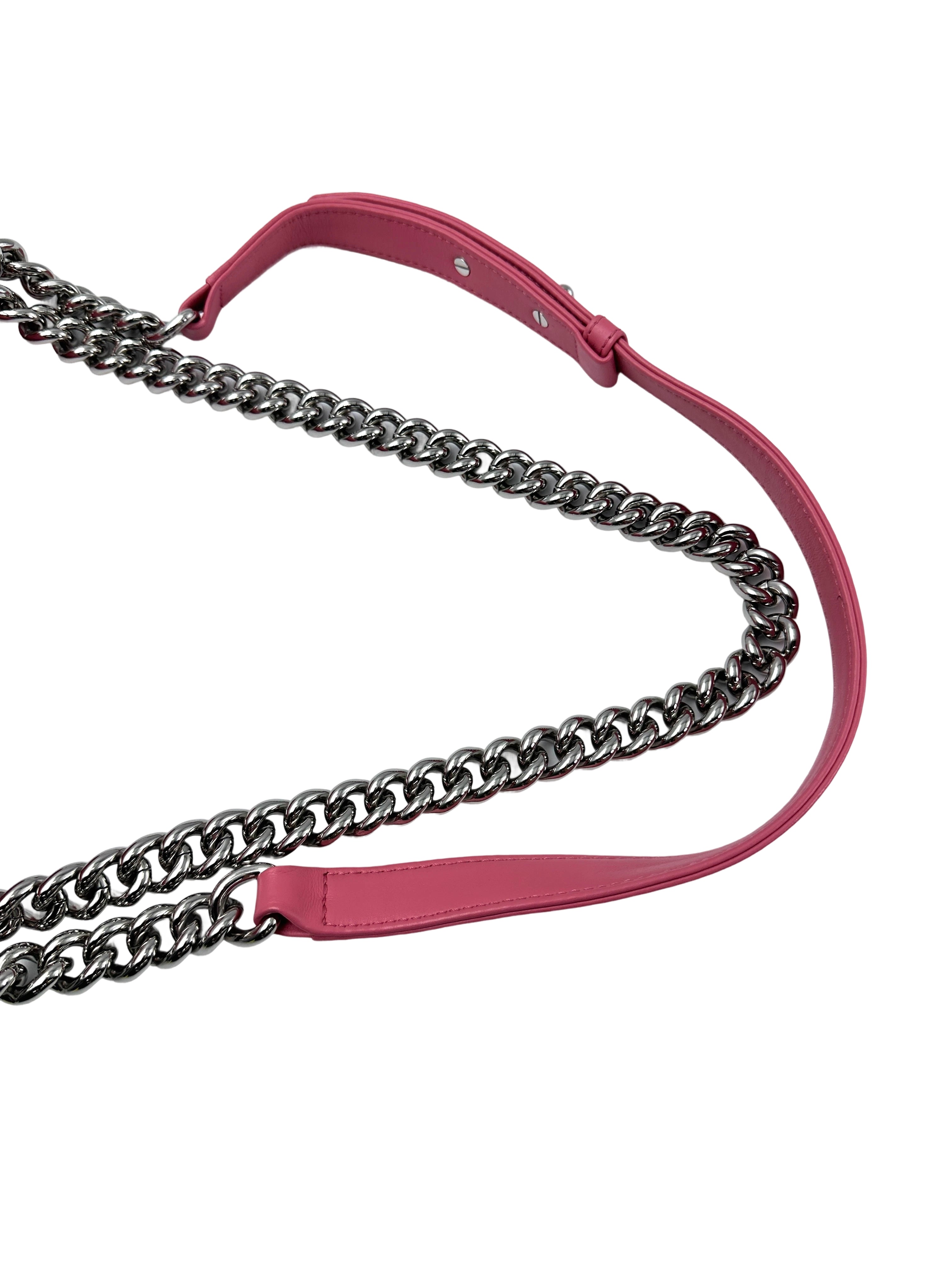 Chanel LeBoy Pink Chevron Quilted Leather Medium Size Flap Bag With Silver Buckle(22***50) CC1932