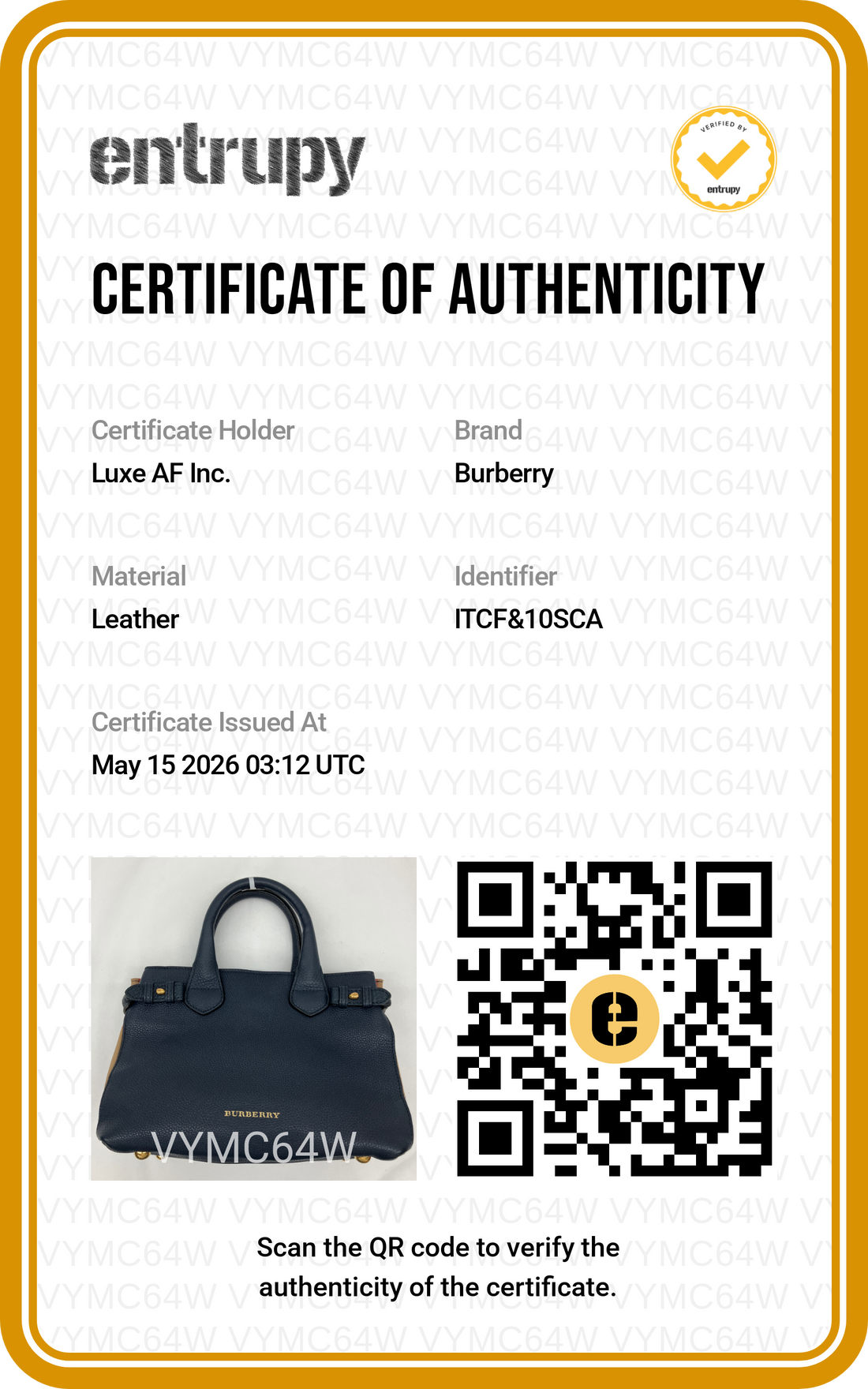 Burberry The Banner Navy Leather Handle Bag BR51