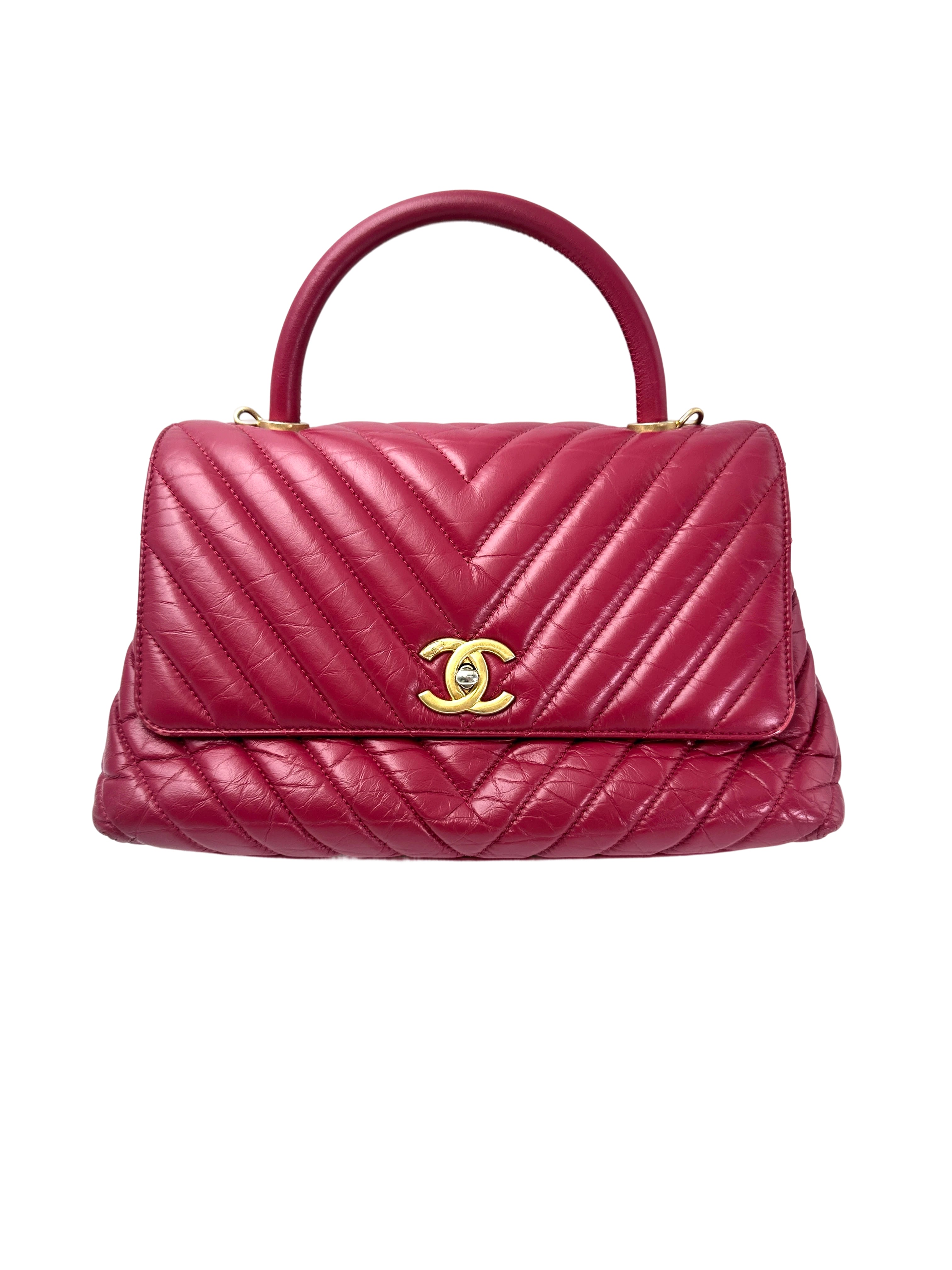 Chanel CoCo Handle Red Chevron Quilted Calfskin Medium Size Shoulder Bag(26***49) CC1933
