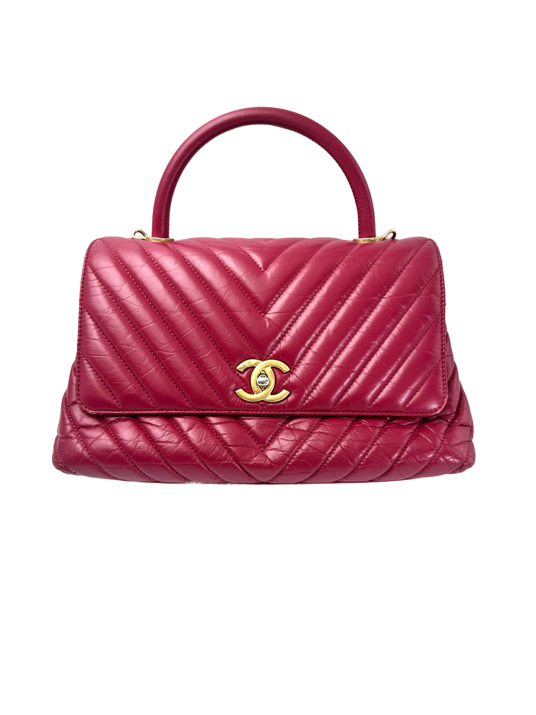 Chanel CoCo Handle Red Chevron Quilted Calfskin Medium Size Shoulder Bag(26***49) CC1933