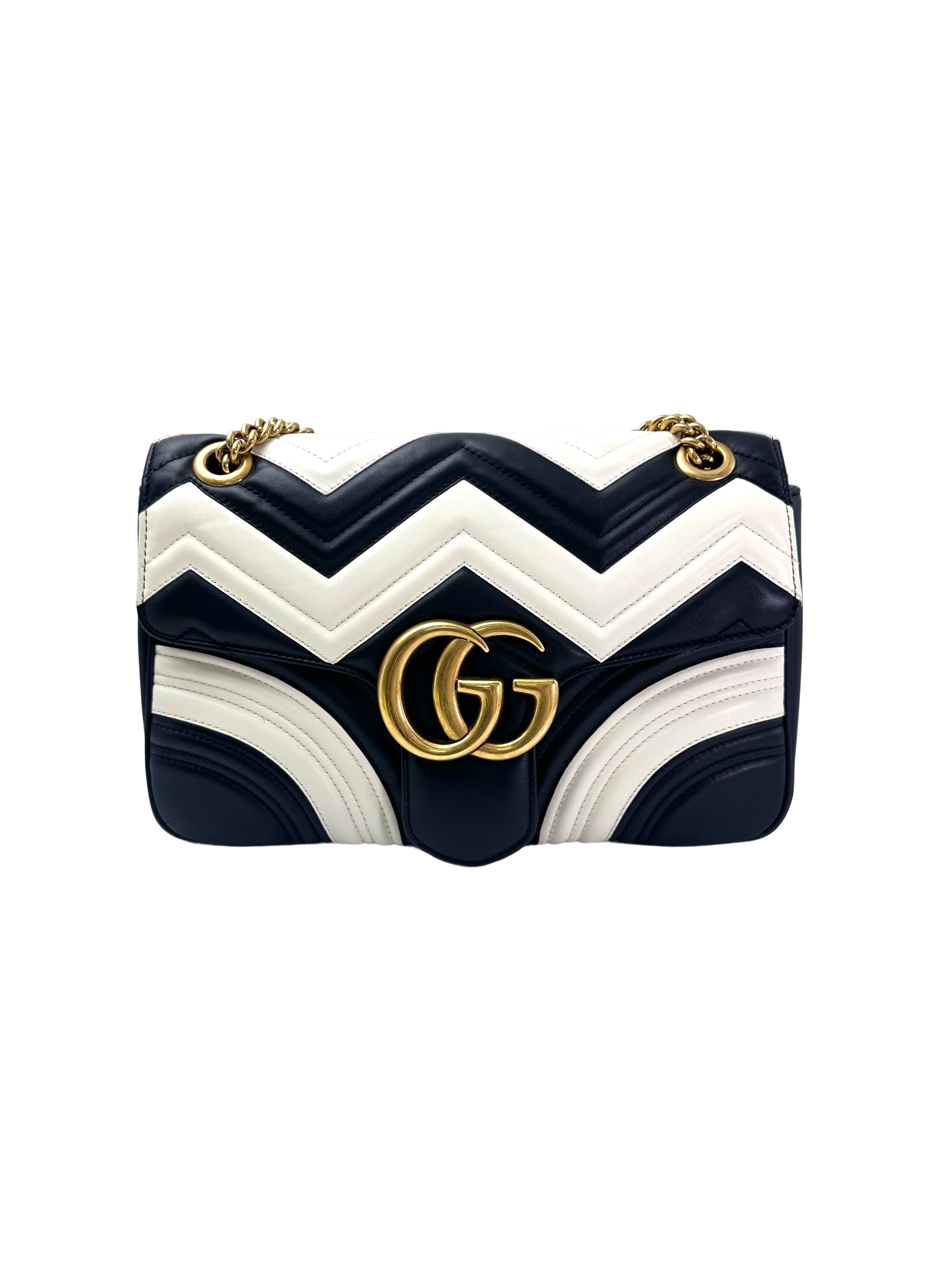 Gucci GG Marmont Black/White Matelasse Leather Shoulder Bag GG964