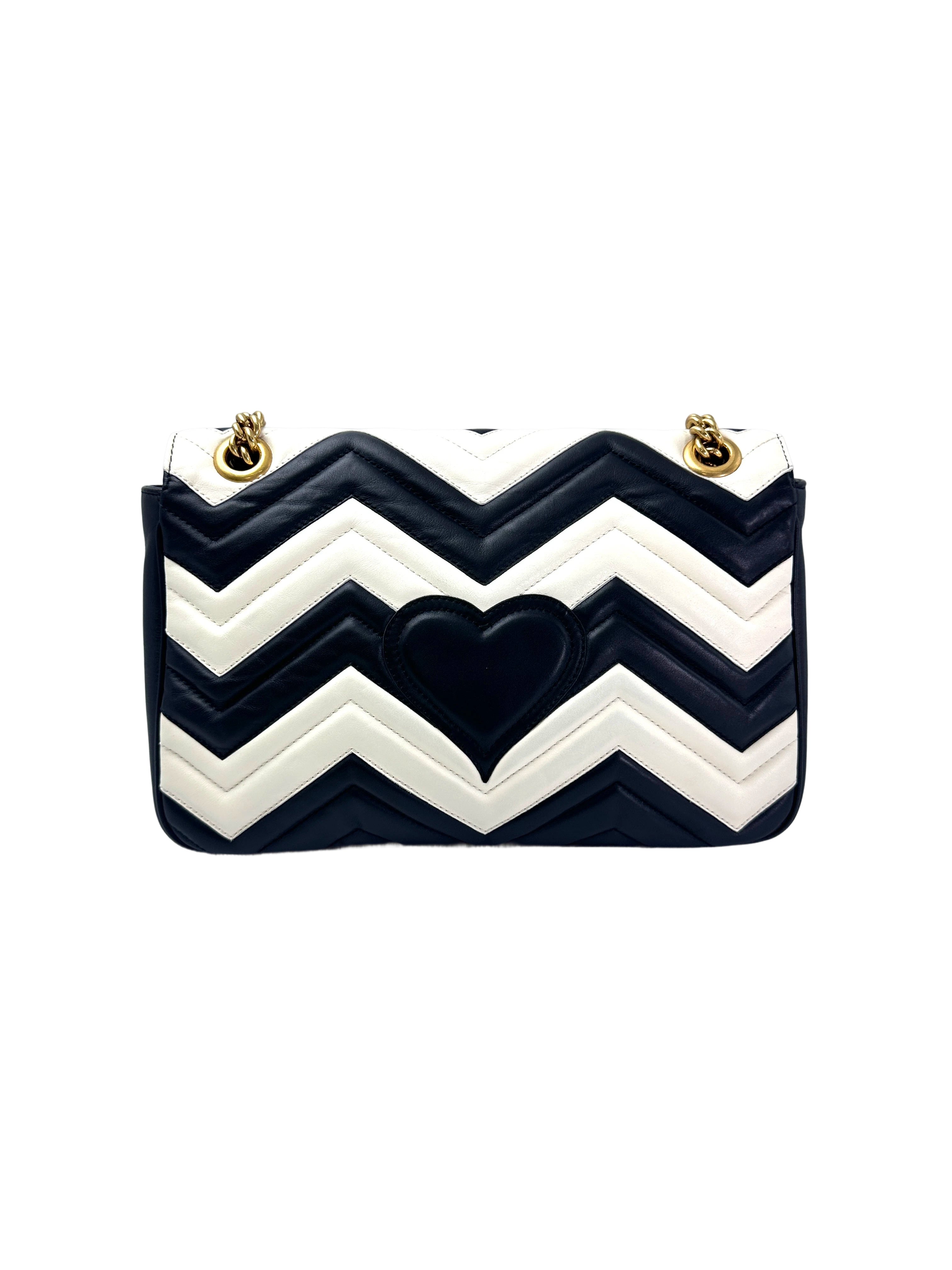 Gucci GG Marmont Black/White Matelasse Leather Shoulder Bag GG964