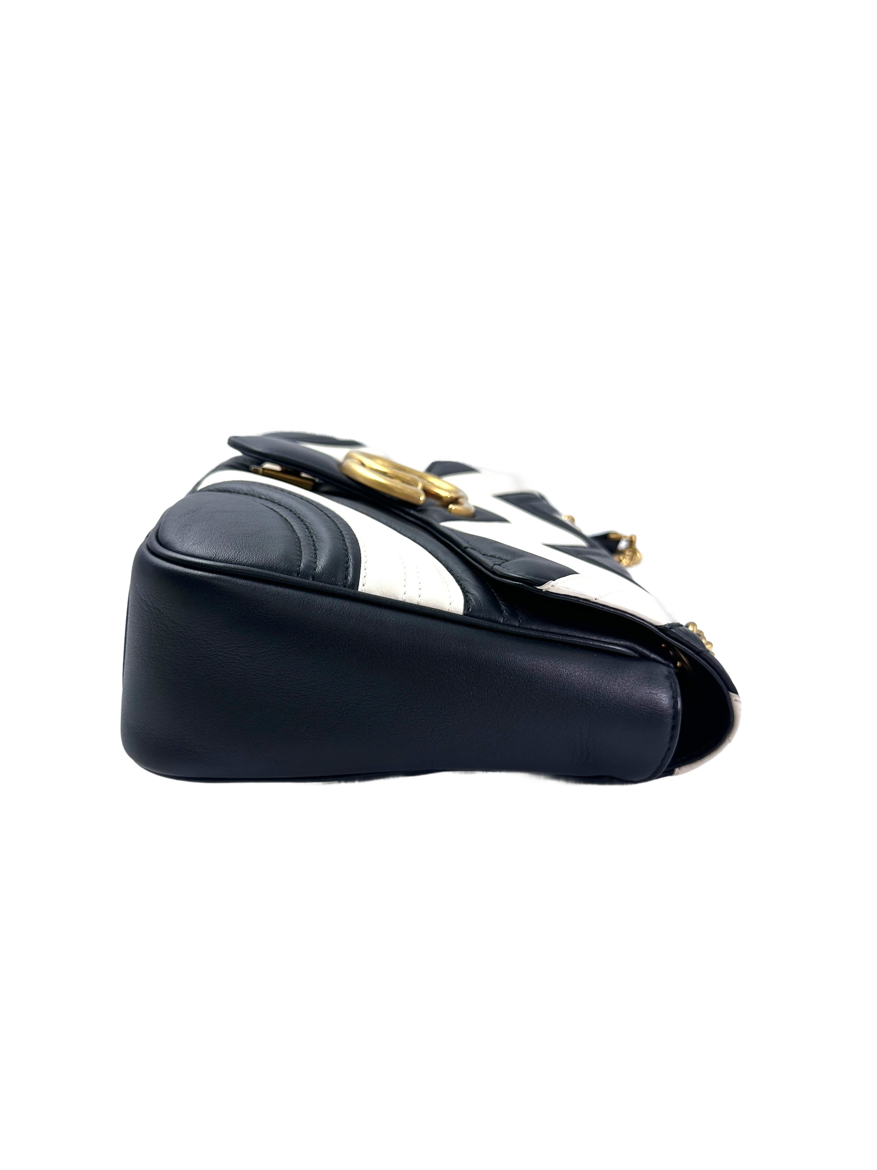 Gucci GG Marmont Black/White Matelasse Leather Shoulder Bag GG964