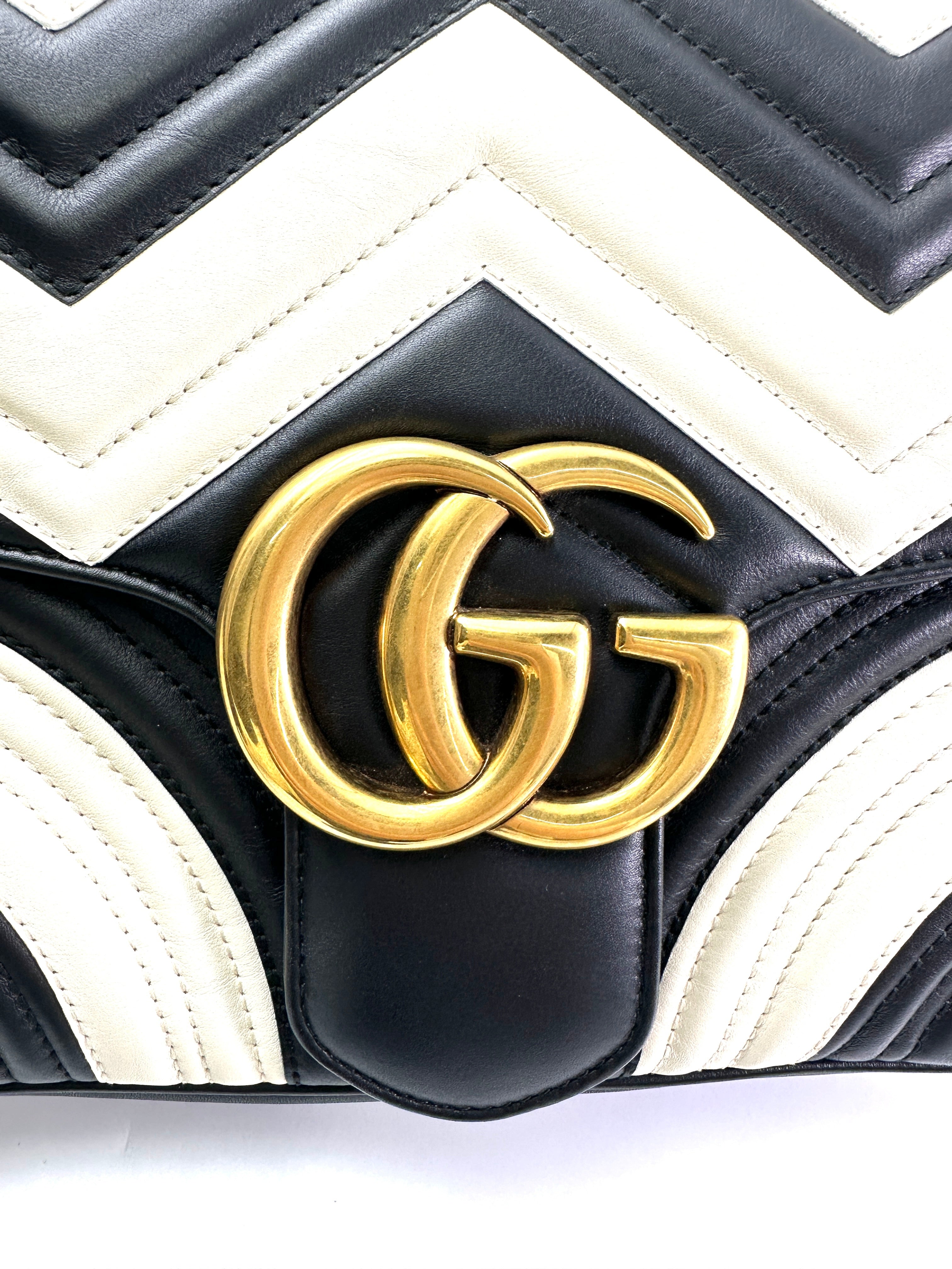 Gucci GG Marmont Black/White Matelasse Leather Shoulder Bag GG964