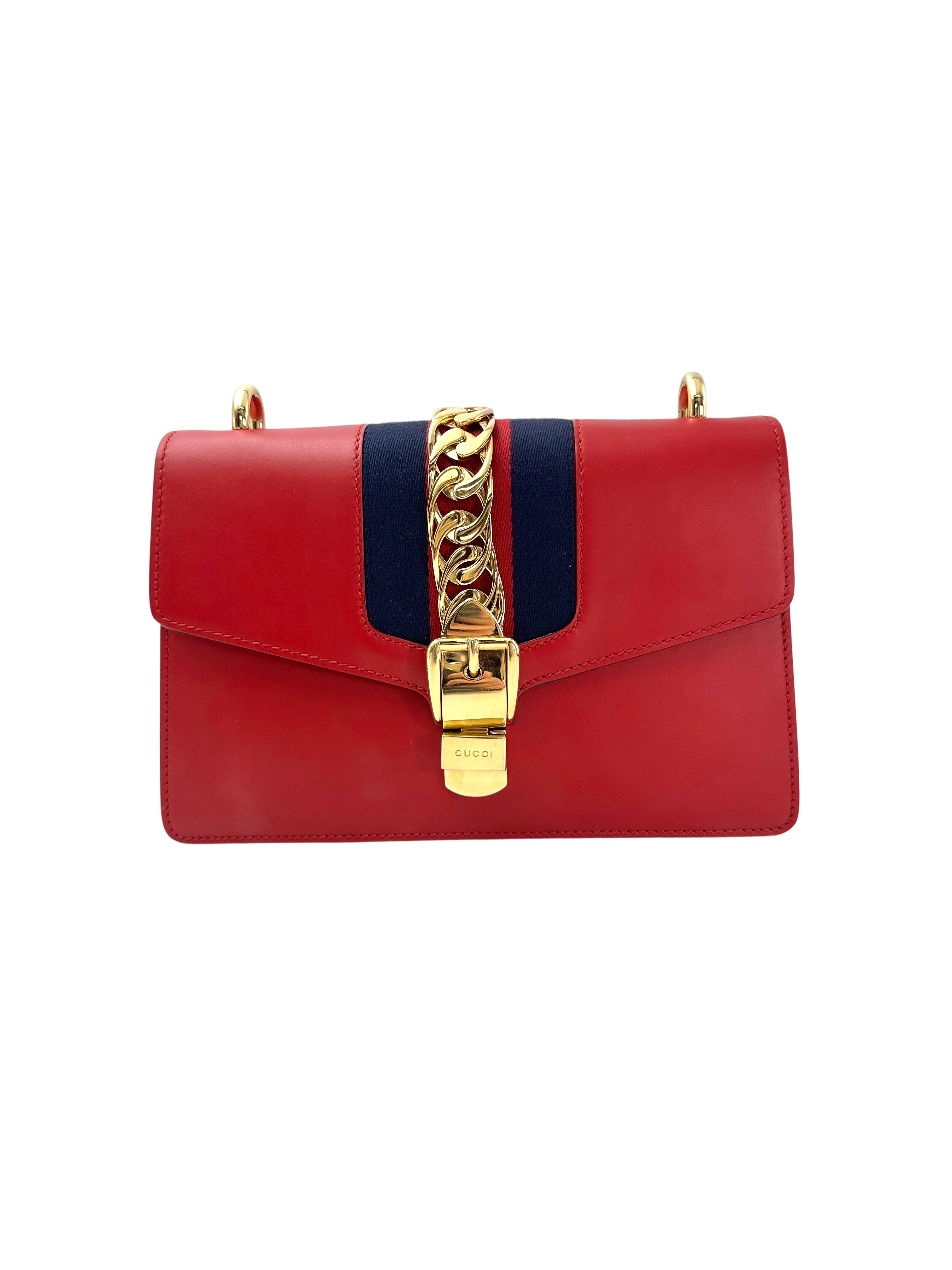 Gucci Sylvie Red Leather Medium Size Shoulder Bag GG965