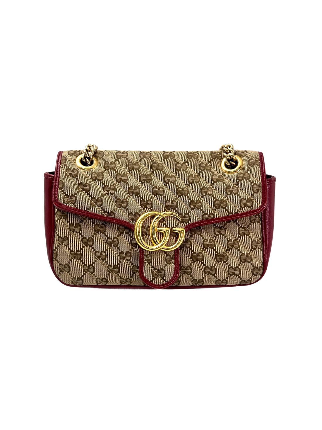 Gucci GG Marmont Beige Canvas Shoulder Bag With Red Trim GG957