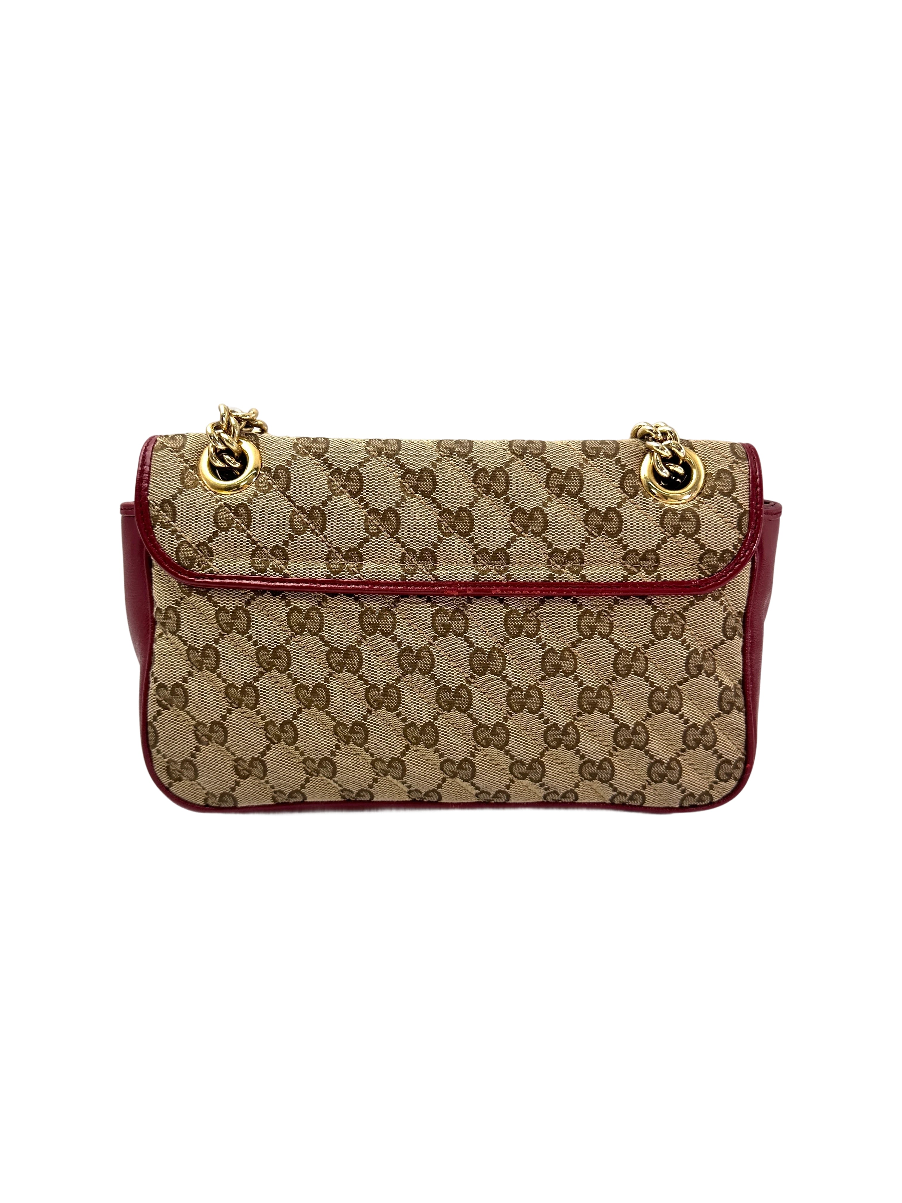 Gucci GG Marmont Beige Canvas Shoulder Bag With Red Trim GG957