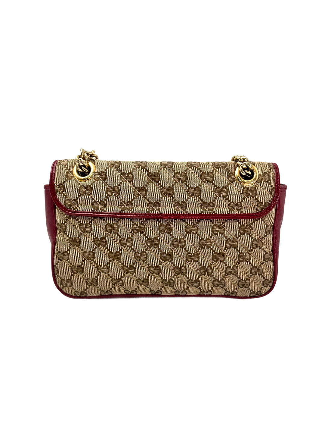 Gucci GG Marmont Beige Canvas Shoulder Bag With Red Trim GG957