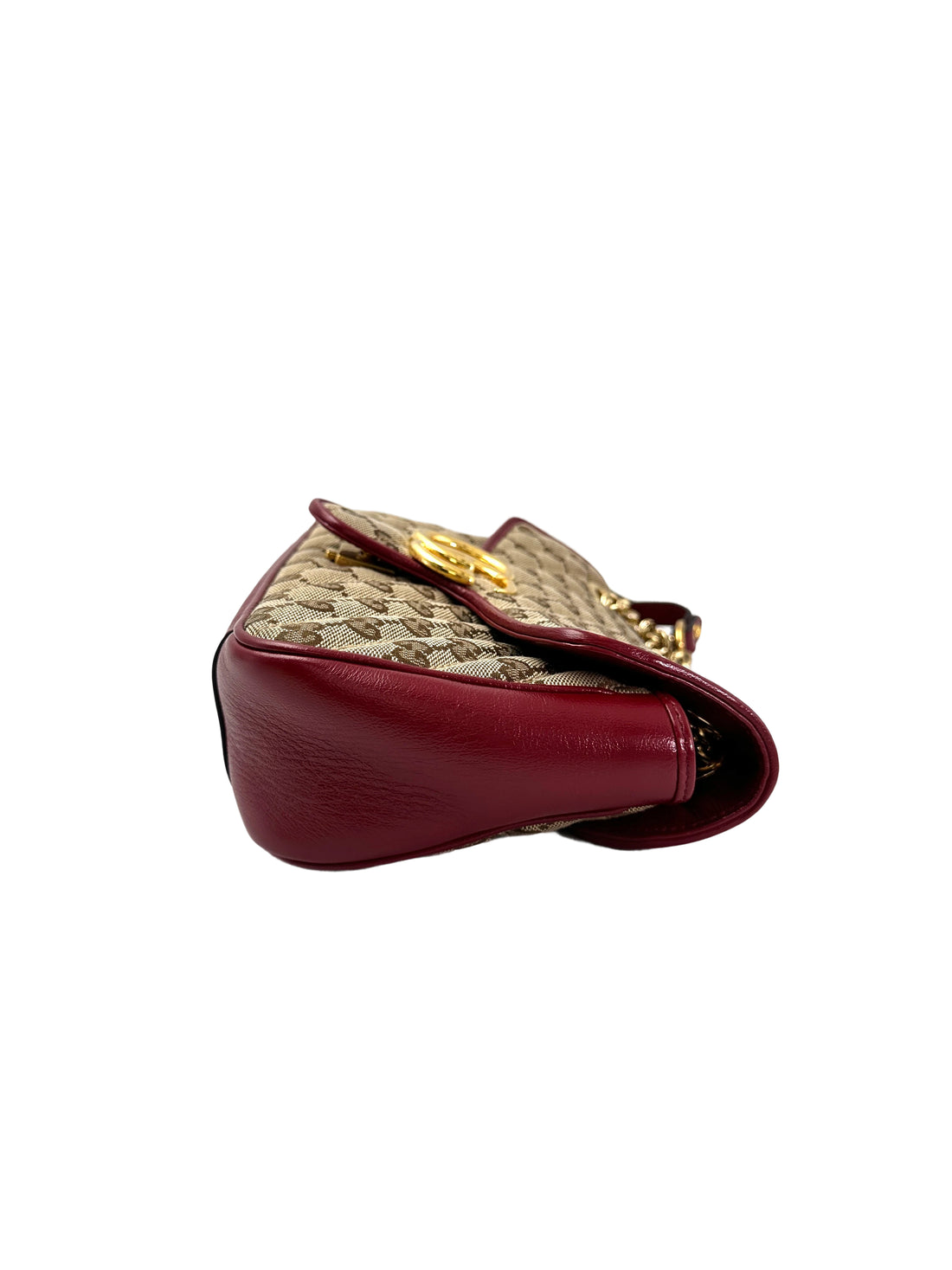 Gucci GG Marmont Beige Canvas Shoulder Bag With Red Trim GG957