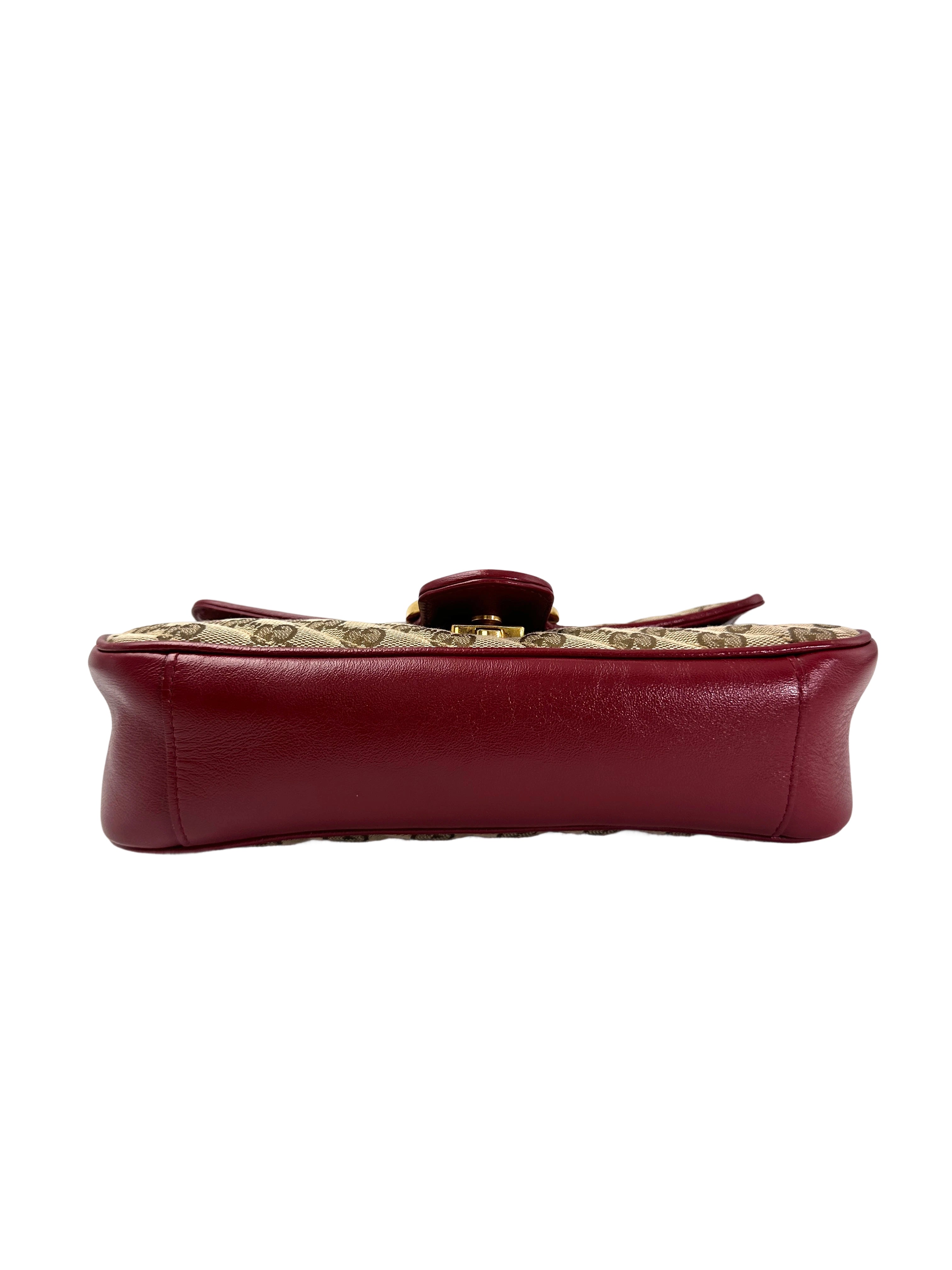Gucci GG Marmont Beige Canvas Shoulder Bag With Red Trim GG957