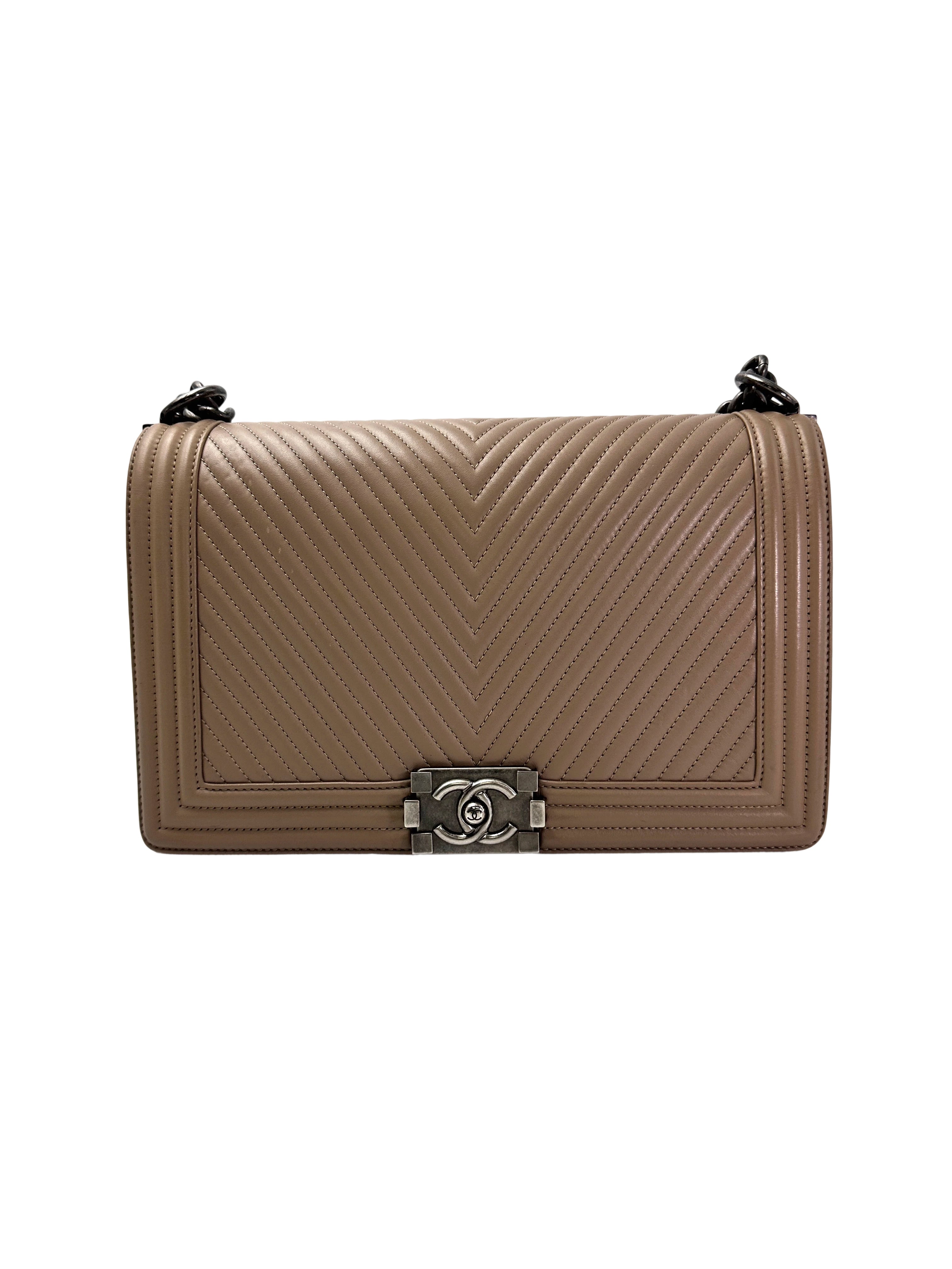 Chanel LeBoy Brown Chevron Quilted Leather Flap Bag With Silver Buckle(19***08) CC1936