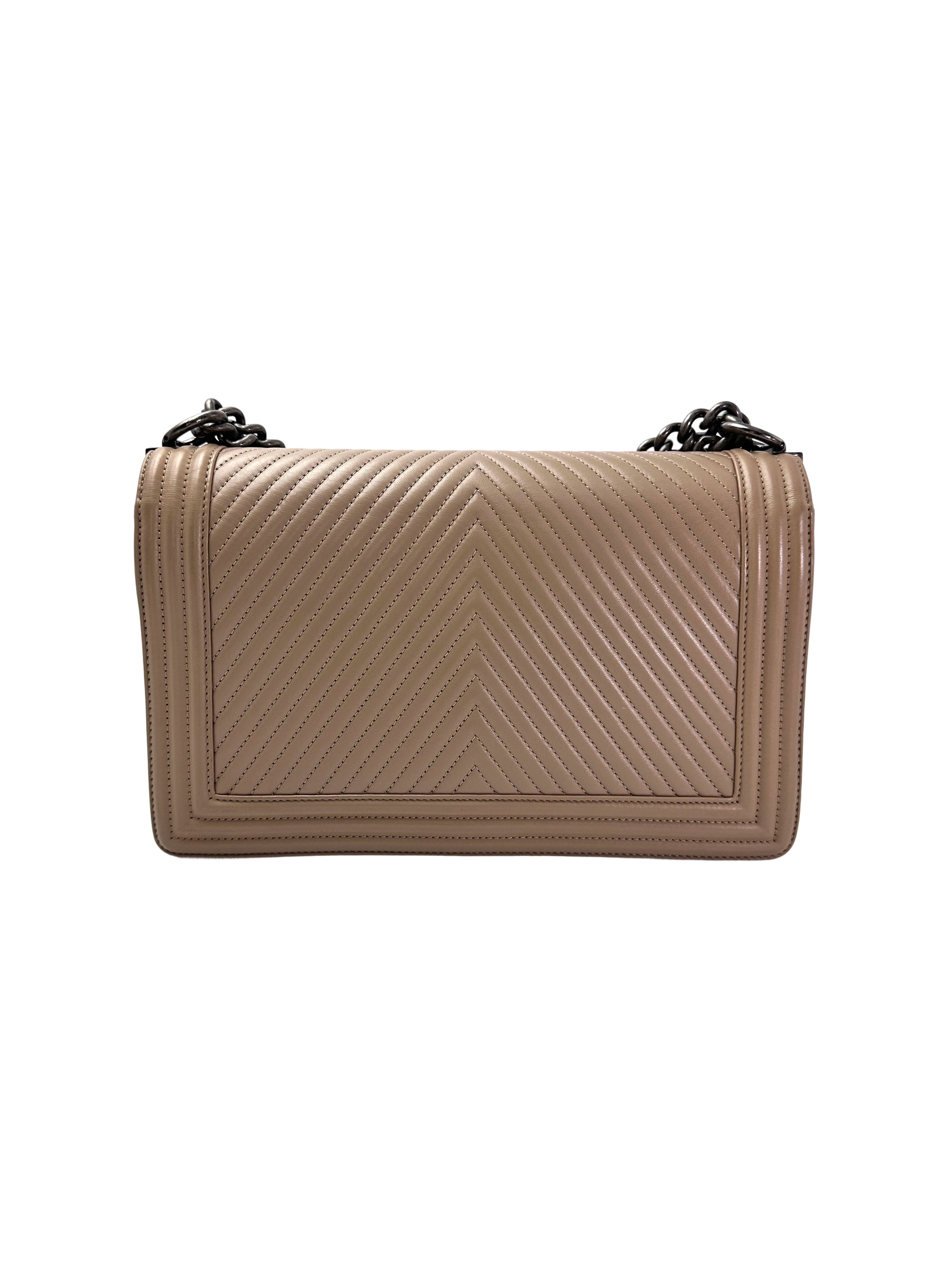 Chanel LeBoy Brown Chevron Quilted Leather Flap Bag With Silver Buckle(19***08) CC1936