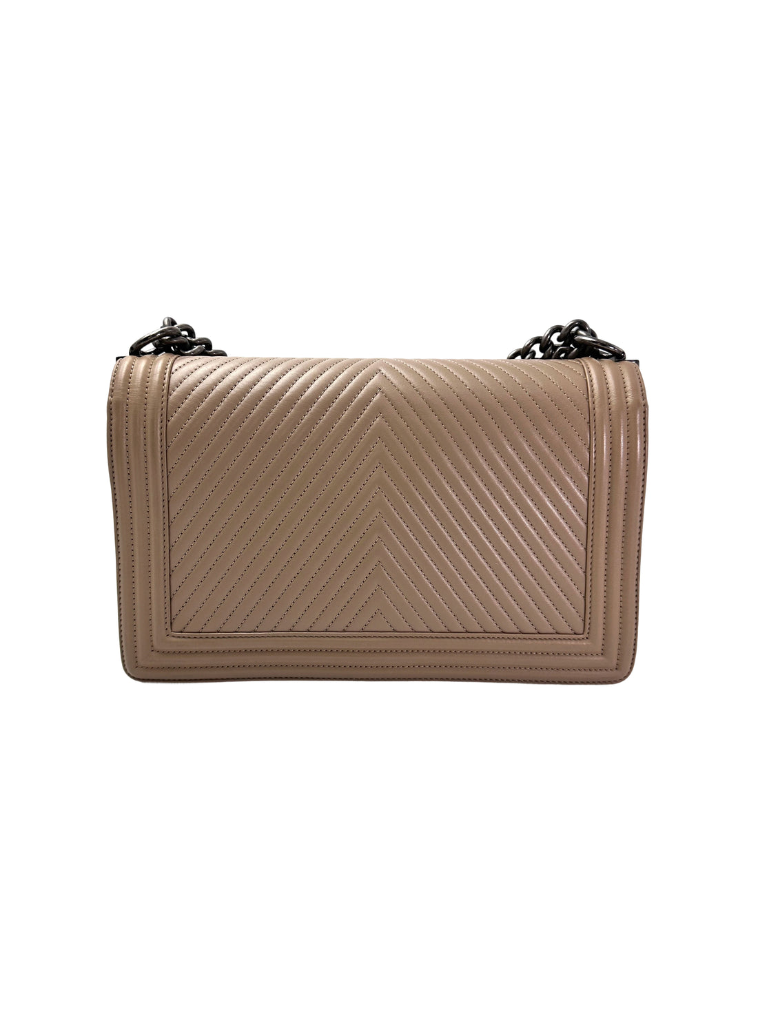 Chanel LeBoy Brown Chevron Quilted Leather Flap Bag With Silver Buckle(19***08) CC1936