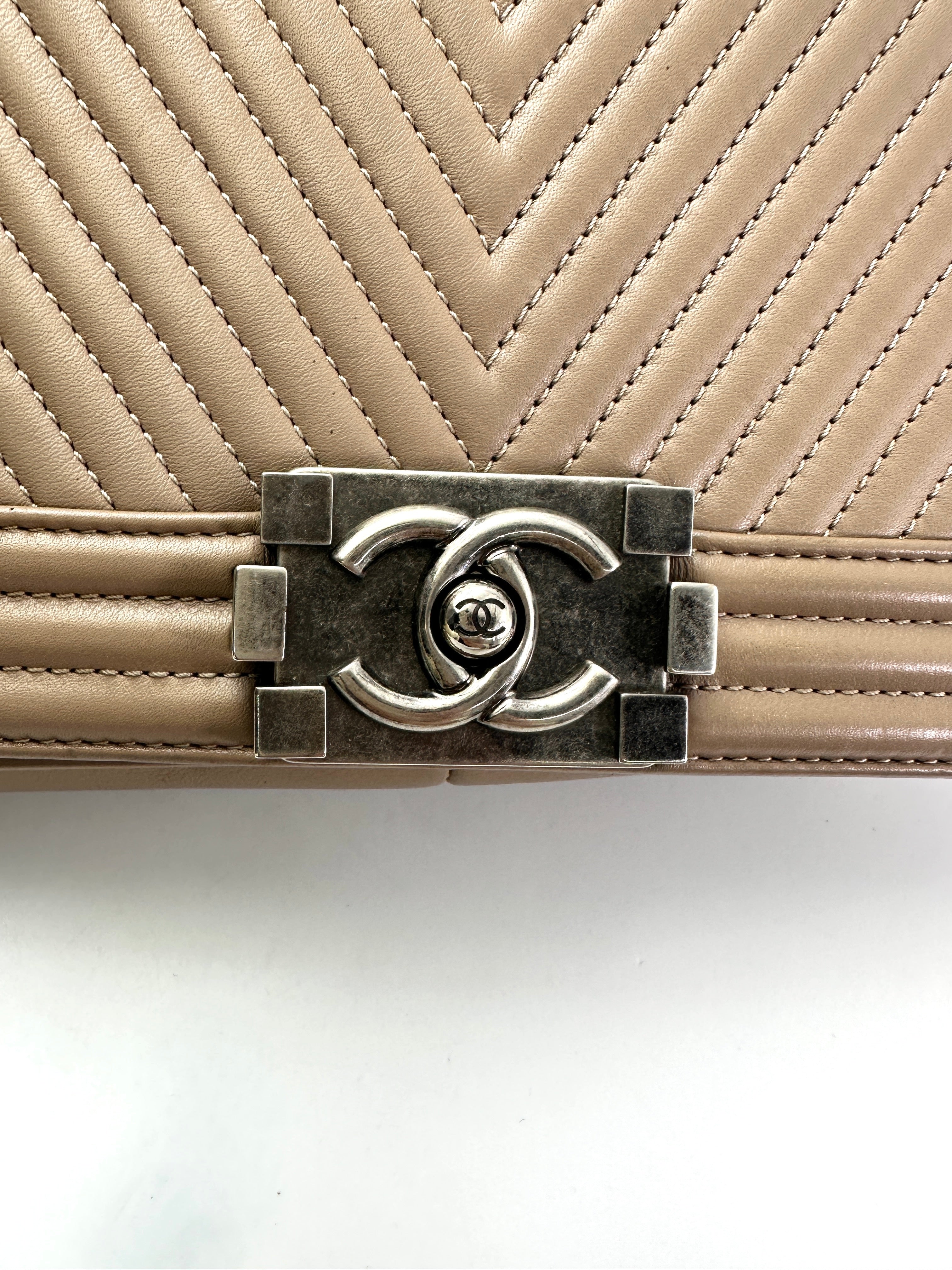 Chanel LeBoy Brown Chevron Quilted Leather Flap Bag With Silver Buckle(19***08) CC1936