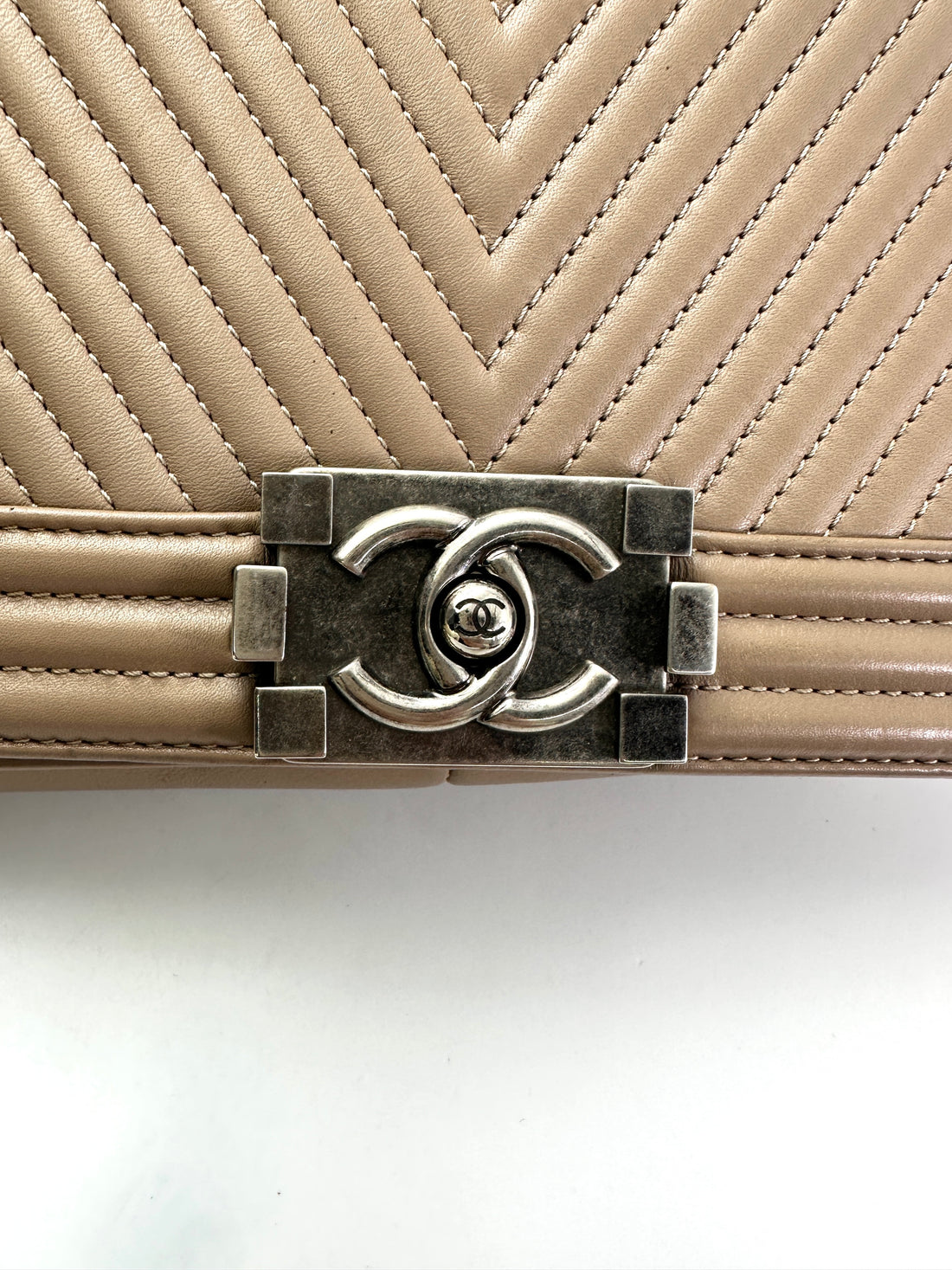 Chanel LeBoy Brown Chevron Quilted Leather Flap Bag With Silver Buckle(19***08) CC1936