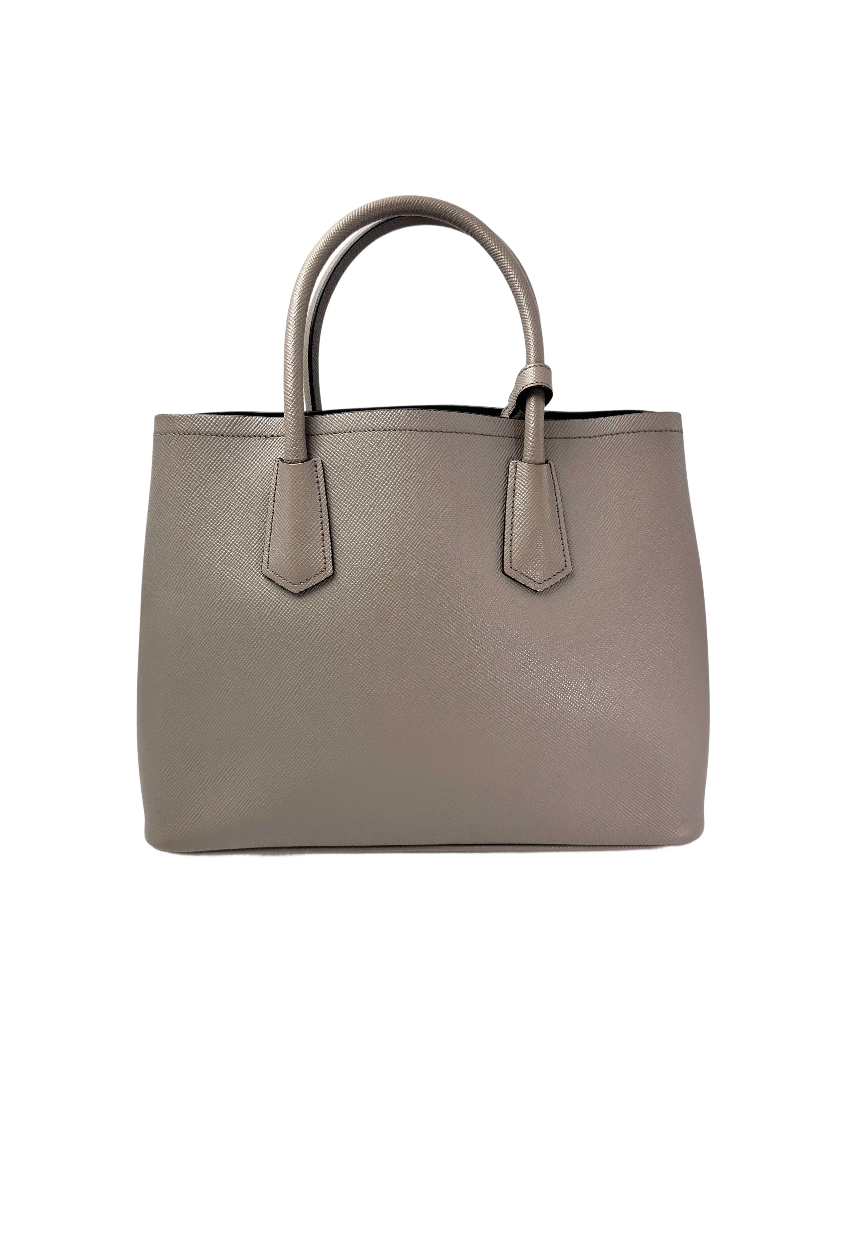 Prada Double Grey Saffiano Cuir Leather Medium Size Handle Bag PR317