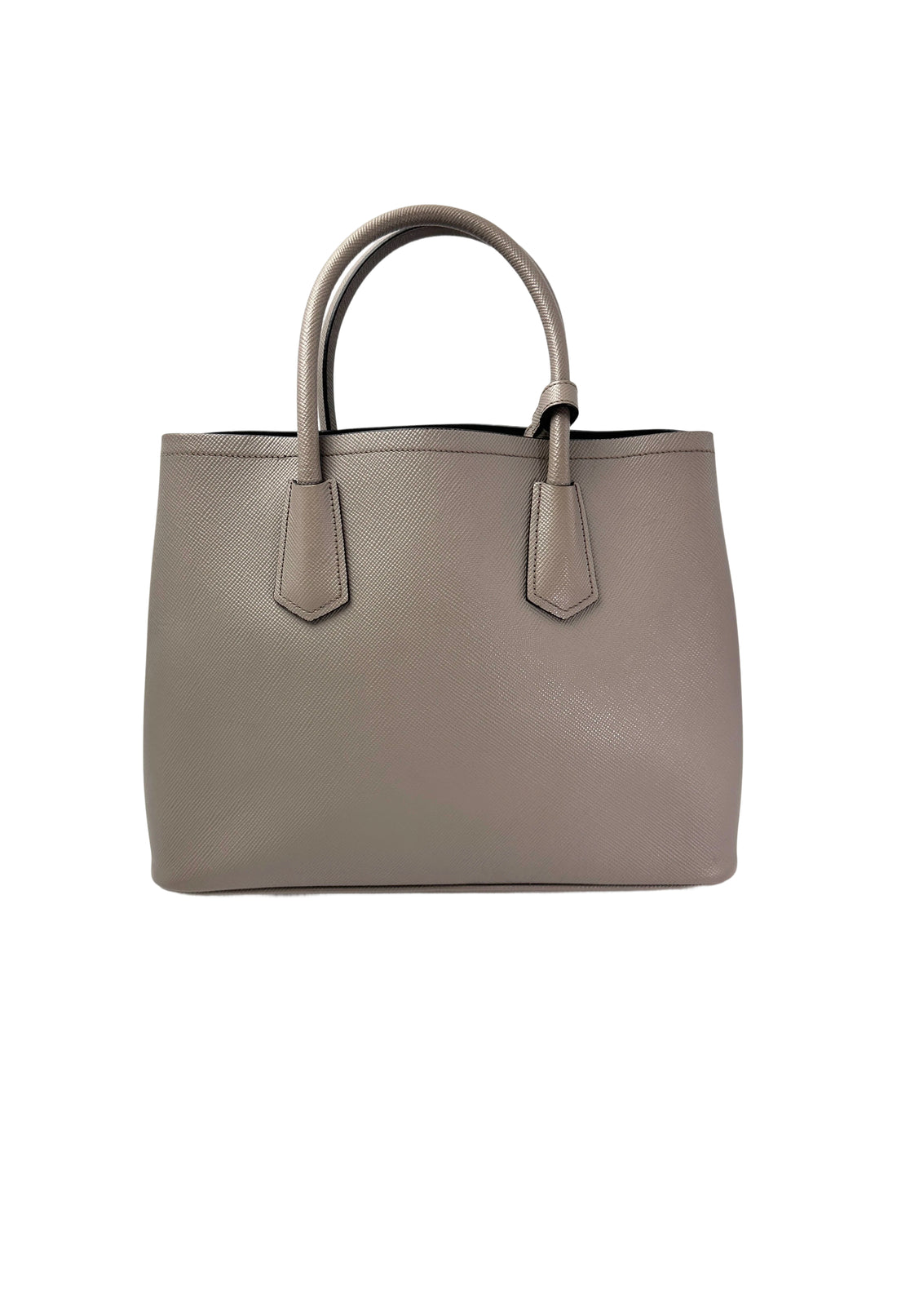 Prada Double Grey Saffiano Cuir Leather Medium Size Handle Bag PR317