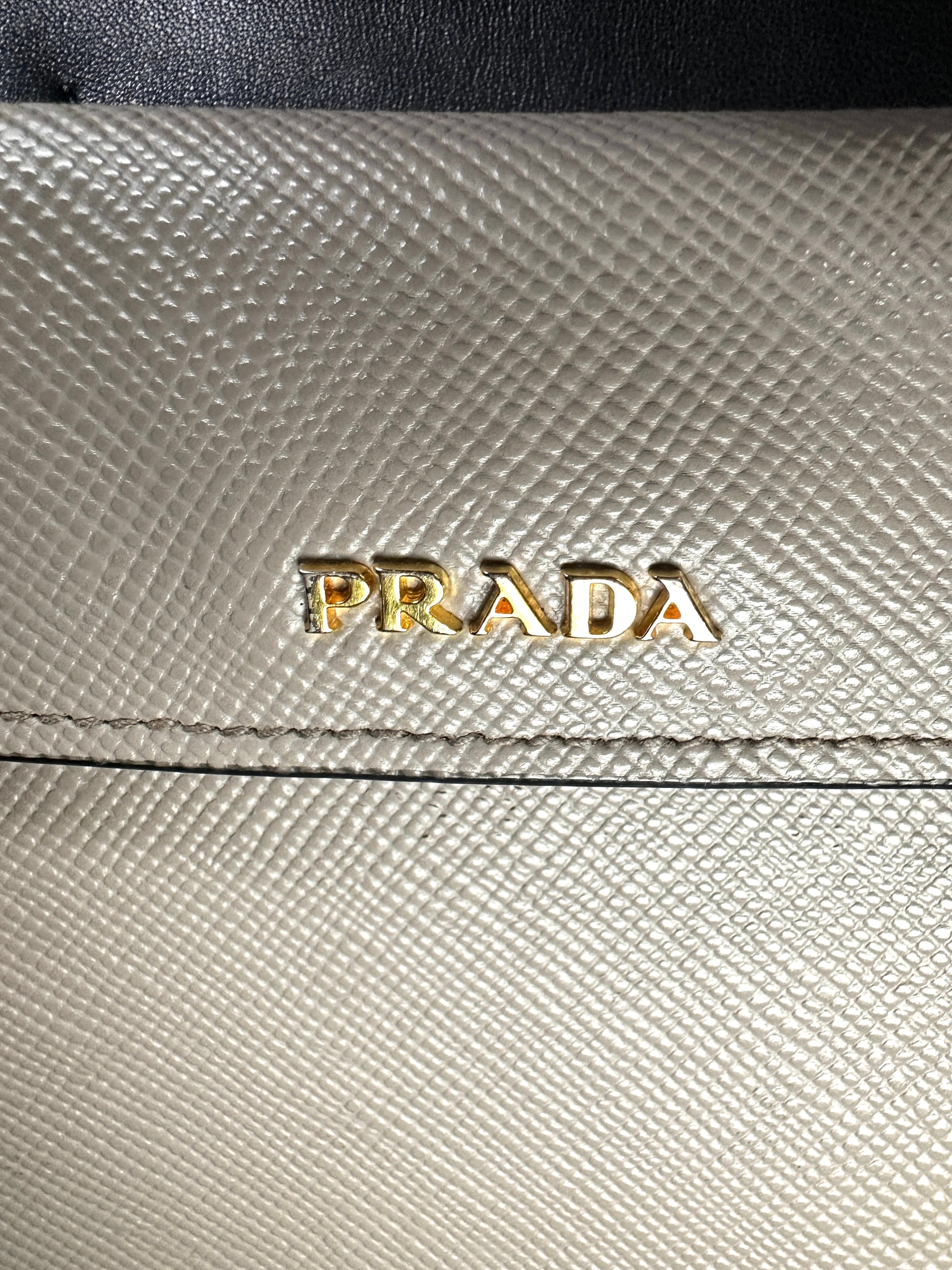 Prada Double Grey Saffiano Cuir Leather Medium Size Handle Bag PR317