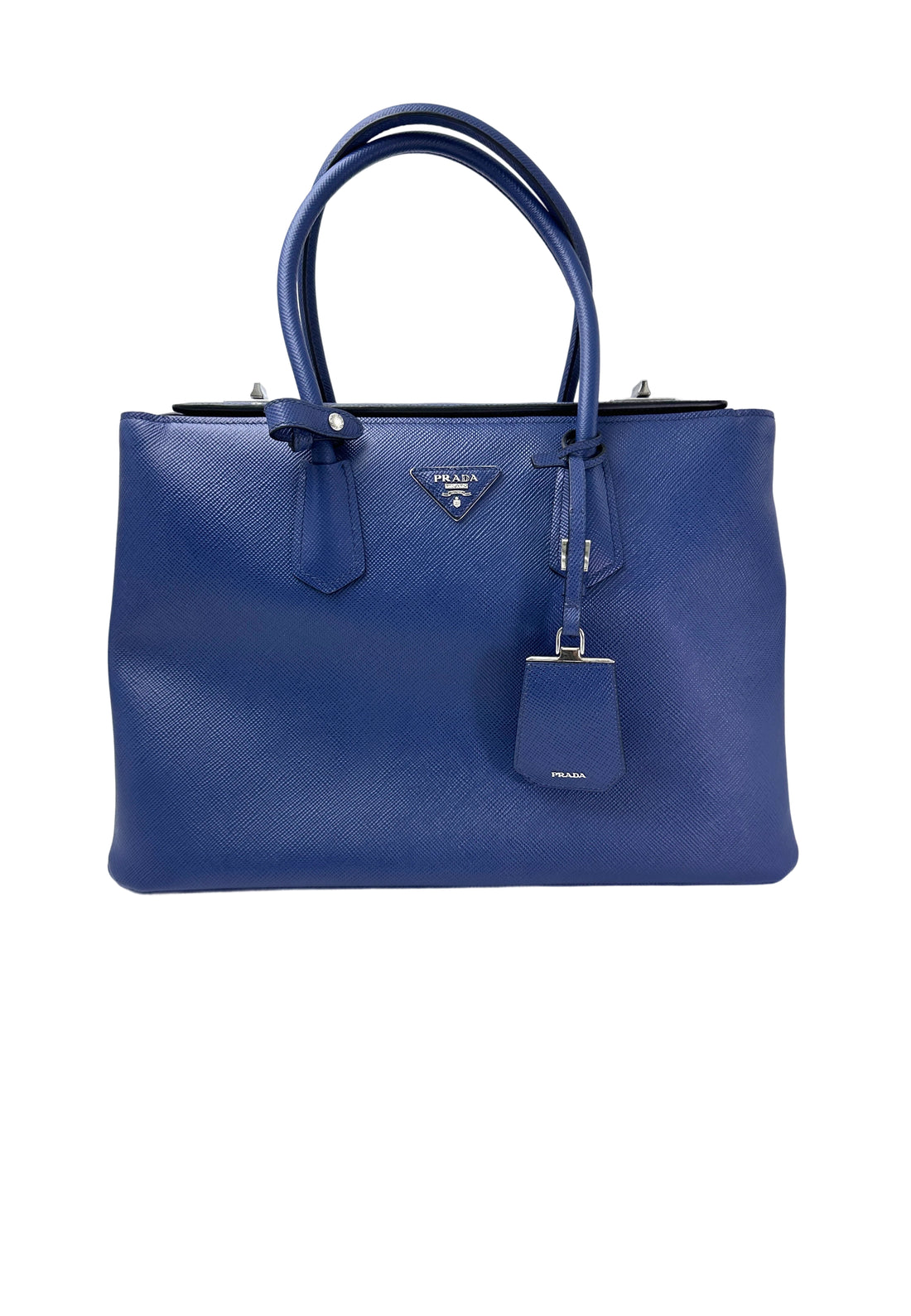 Prada Double Blue Saffiano Cuir Leather Handle Bag PR318-1