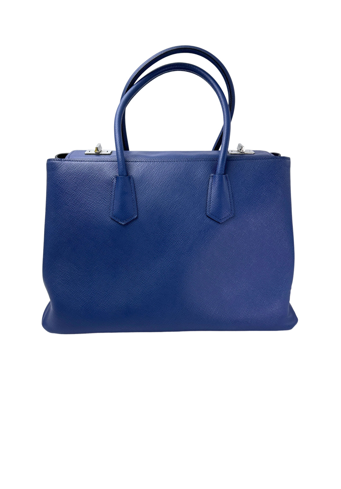 Prada Double Blue Saffiano Cuir Leather Handle Bag PR318-1